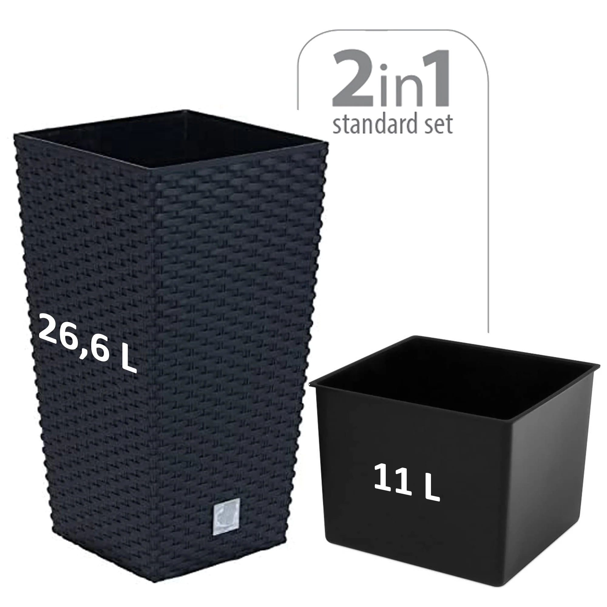 2 Unidades De Maceta Rato De 26,6 Litros Con Inserto 26,5 X 26,5 X 50 Cm En Color Antracita - Image 2