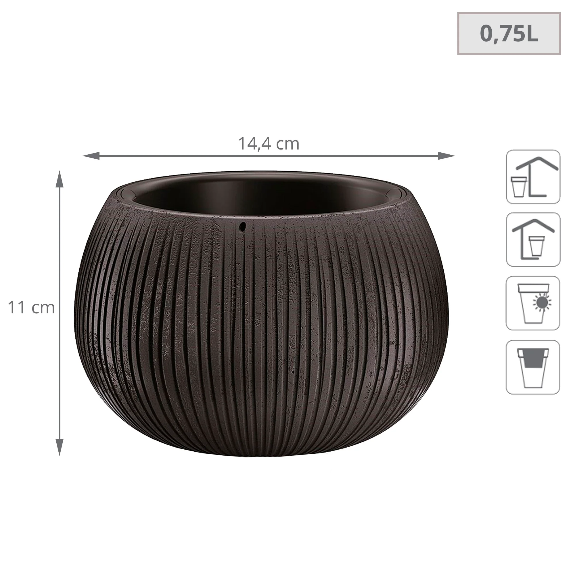 2x Prosperplast Beton Bowl De Plástico Con Depósito En Color Cemento Negro, 11 (alto) X 14,4 (ancho) X 14,4 (profundo) Cms - Image 2