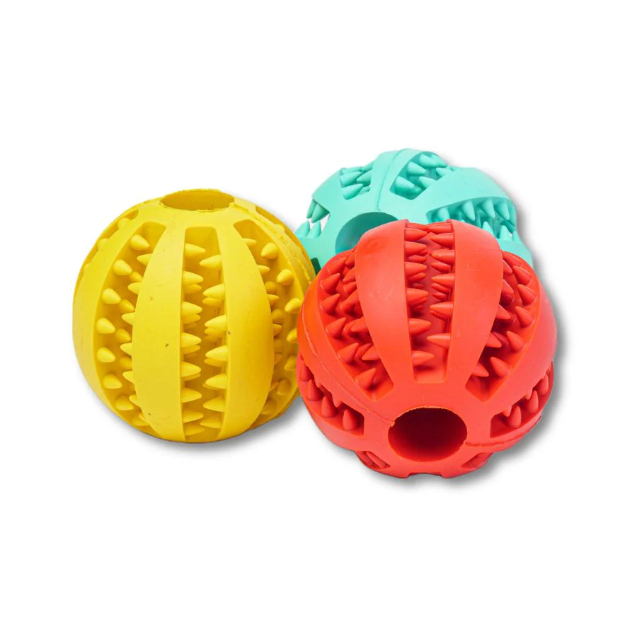 3 Pelotas Para Perro Dental De 6cm En Colores Surtidos, Con Estrias Y Hueco Interior Para Premios - Image 2
