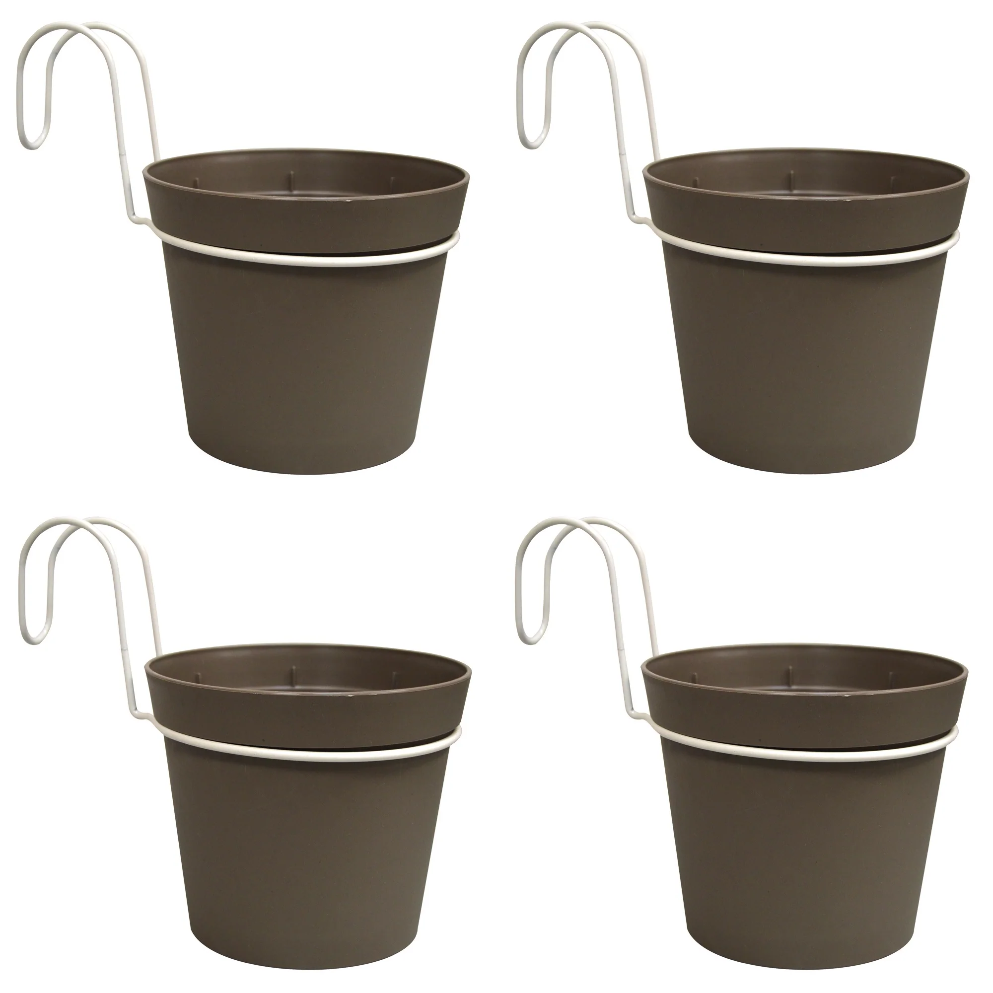 4 Macetas Cilíndricas Ø 14 Cm Con Ganchos, En Polipropileno Gris