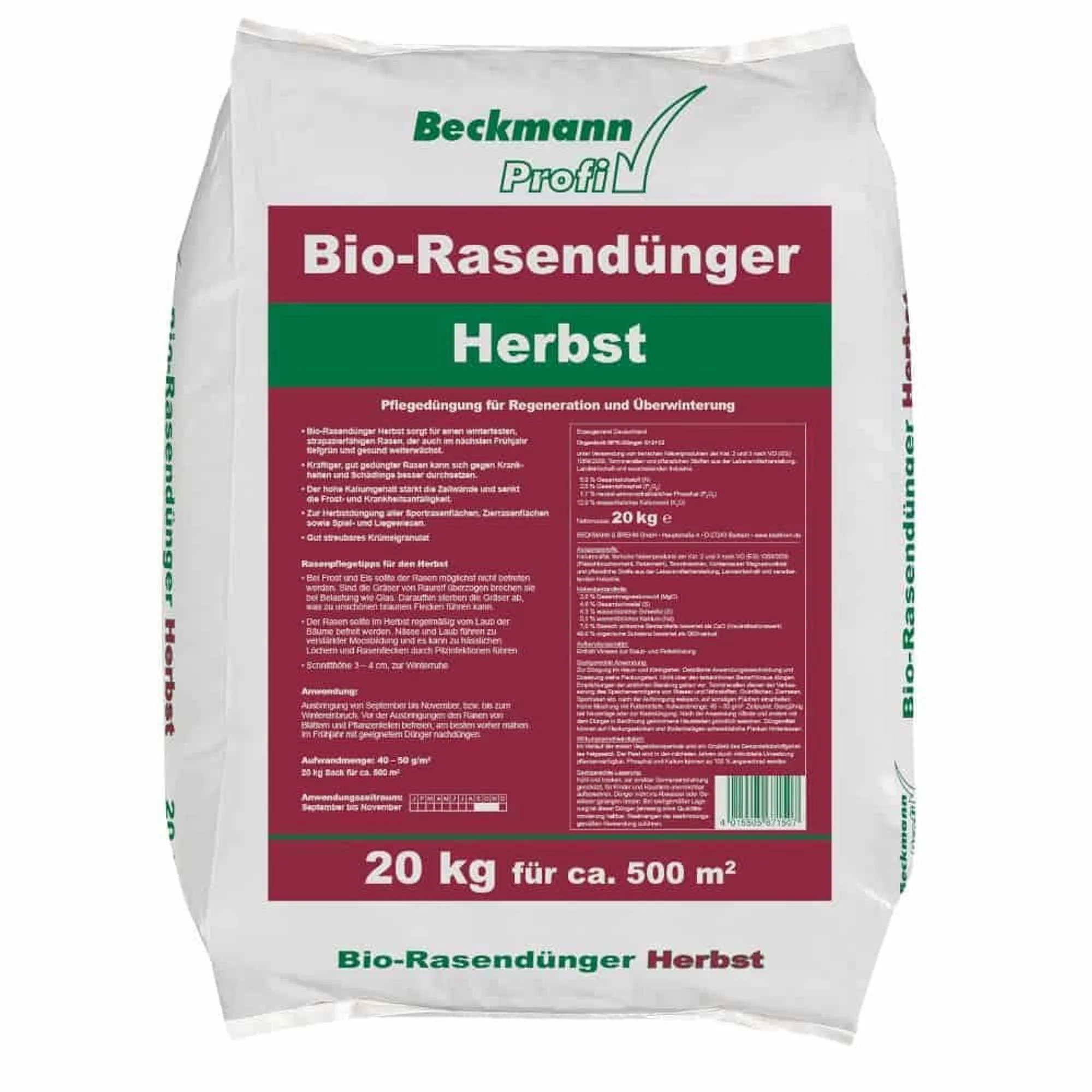 Abono Césped Otoño Bio 20kg - Orgánico Para 500m²