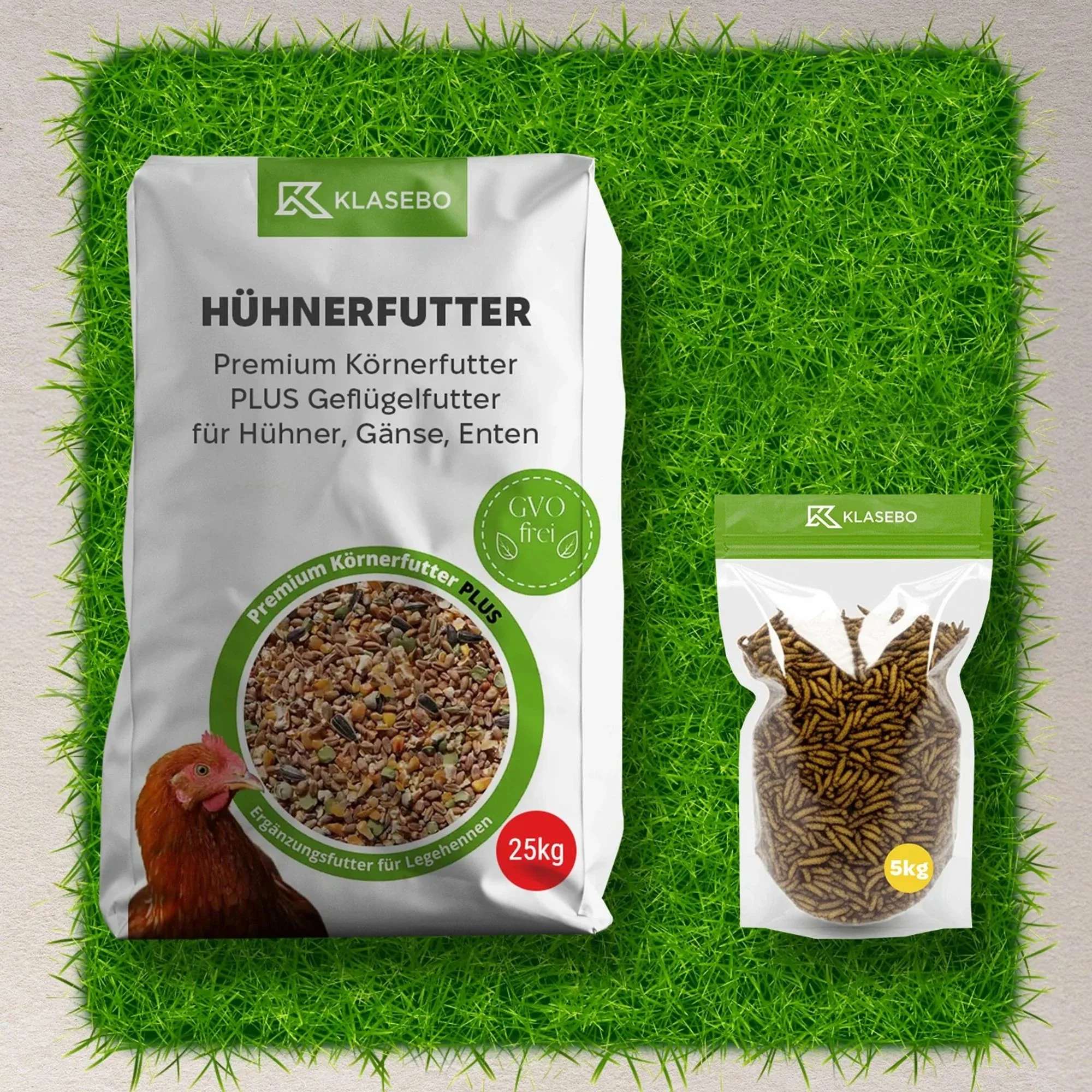 Alimento Gallinas 25 Kg+larvas 5 Kg