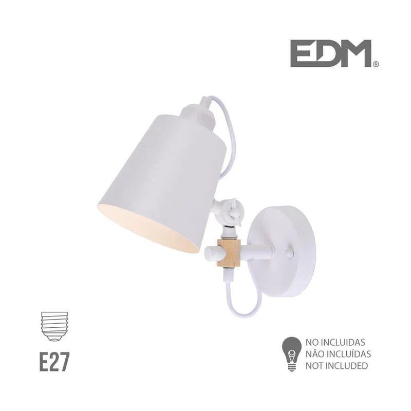 Aplique De Pared Metalico E27 60w Color Blanco 25x27cm Edm