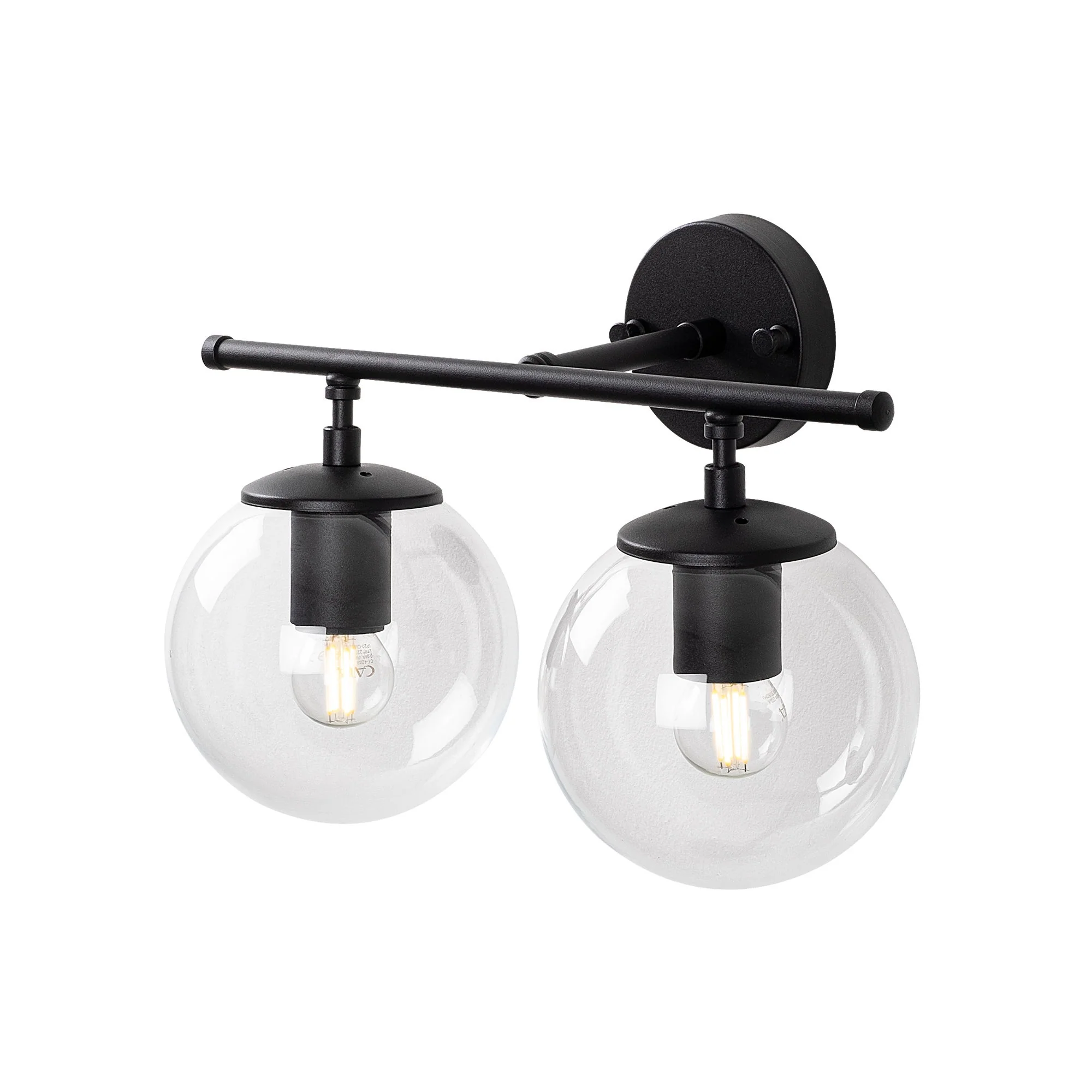 Aplique De Pared Pantalla Transparente, Metal , Negro, 36x24x16, Casquillo 2 X E14 Max 40 W