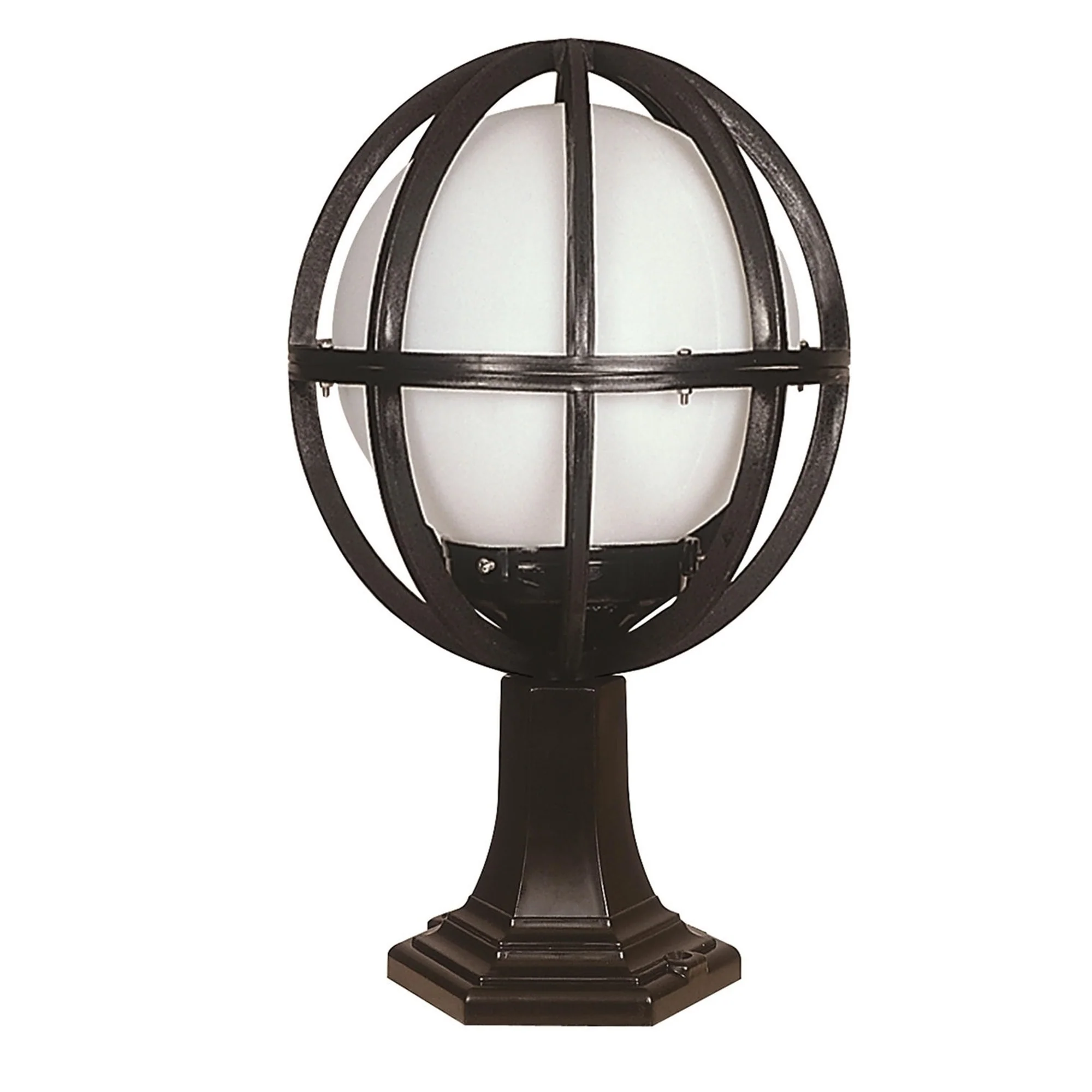 Aplique De Suelo Globo Recto Pantalla Blanca Para Exterior, Abs , Negro, 30x30x50, Casquillo E 27 Max 60 W