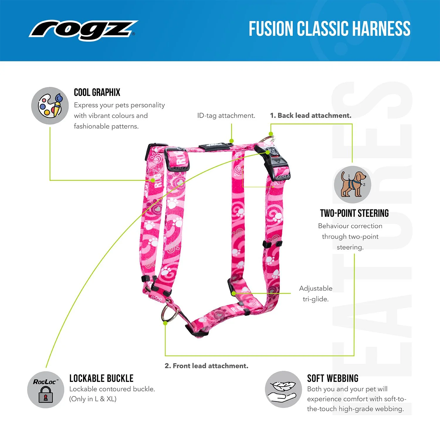 Arnés Para Perro, Modelo Fusion De Rogz, Estampado Pop Art. Talla S (8-14kg) - Image 2