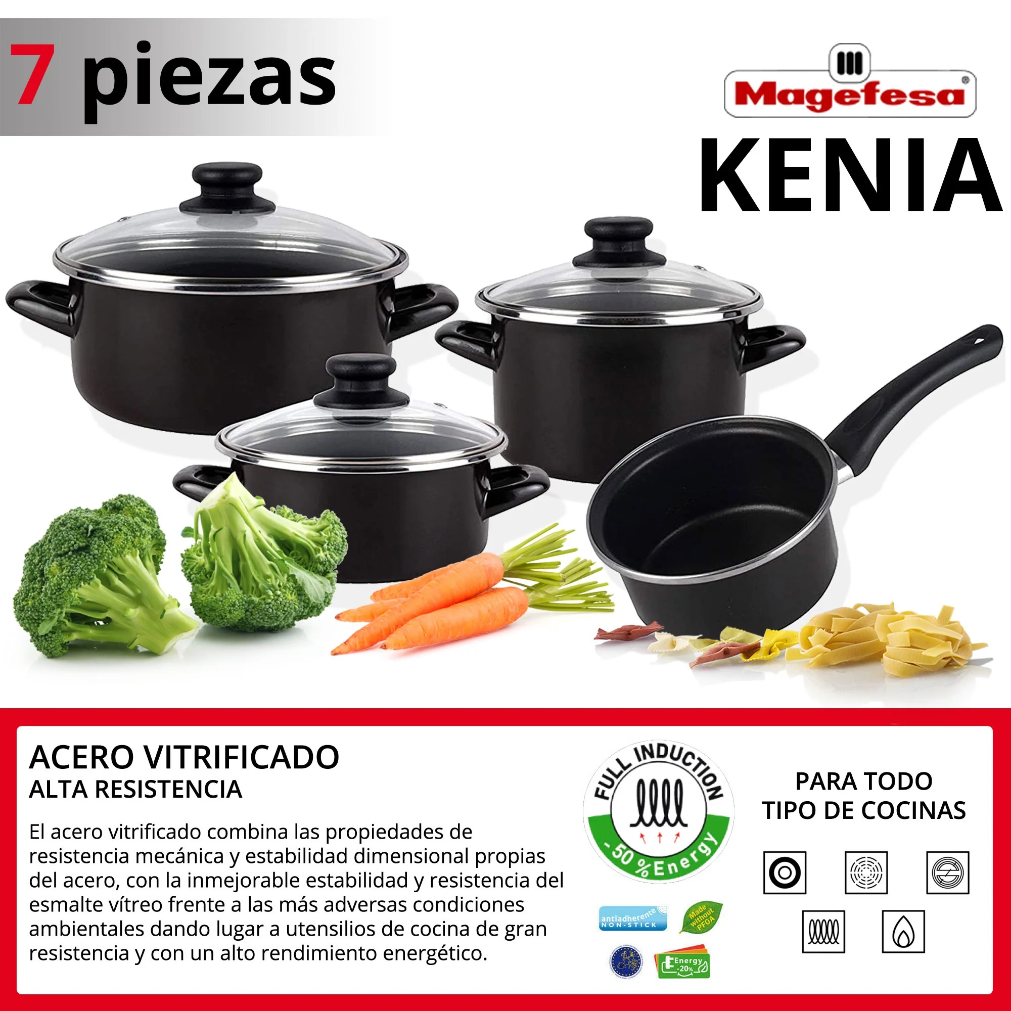Bateria De Cocina 7 Piezas Magefesa Kenia De Acero Esmaltado Con Juego De Sartenes (22/24/26 Cm) San Ignacio Daimiel En Aluminio Forjado - Image 3