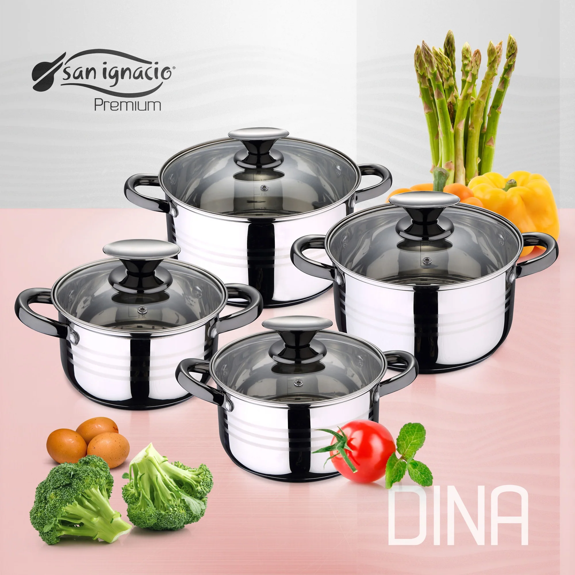 Bateria De Cocina 8 Piezas San Ignacio Dina De Acero Inoxidable Con Juego De Sartenes (22/24/26 Cm) San Ignacio Daimiel En Aluminio Forjado - Image 2