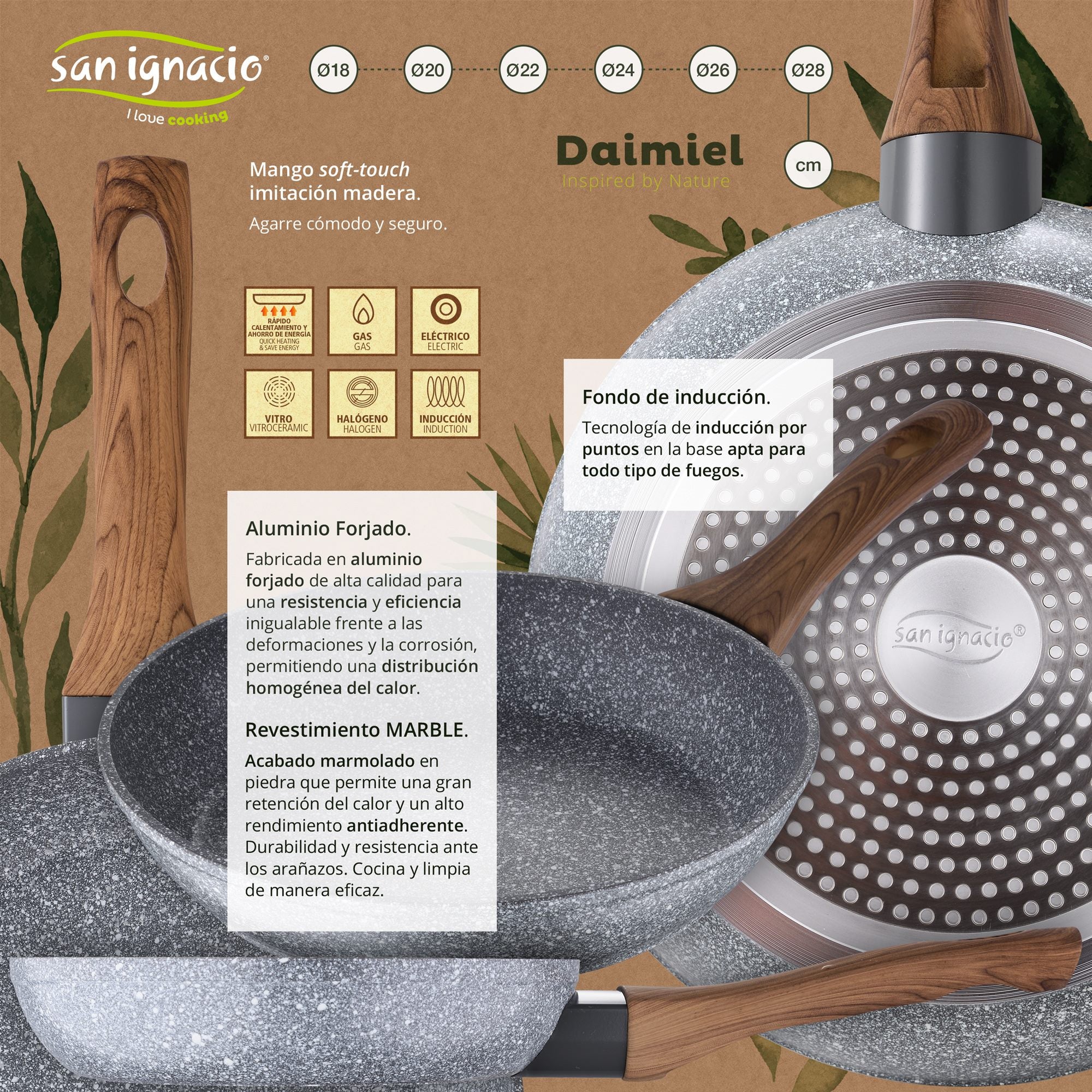 Bateria De Cocina 8 Piezas San Ignacio Dina De Acero Inoxidable Con Juego De Sartenes (22/24/26 Cm) San Ignacio Daimiel En Aluminio Forjado - Image 5