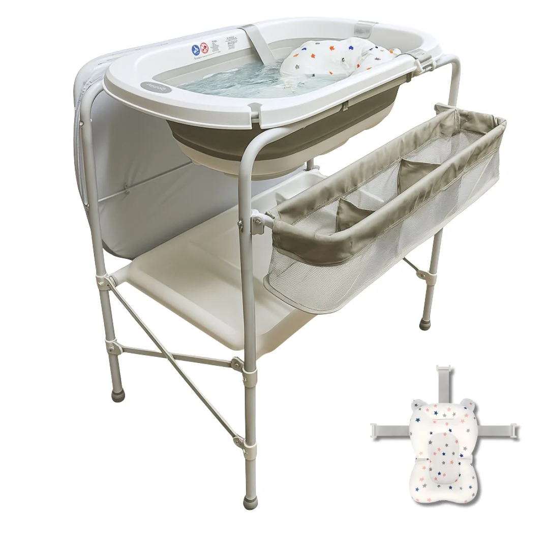 Bathby | Bañera Bebé 5 En 1 Plegable Con Soporte, Cojín Antideslizante, Cambiador (gris Pro)