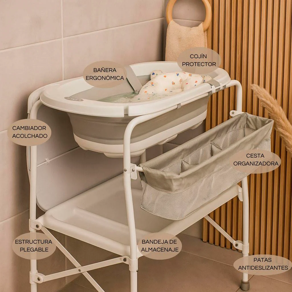 Bathby | Bañera Bebé 5 En 1 Plegable Con Soporte, Cojín Antideslizante, Cambiador (gris Pro) - Image 5