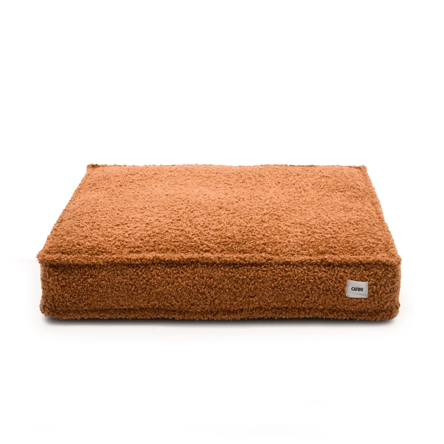 Cafide Cama De Material Reciclado Para Perro Con Tejido Estilo Borreguito Mostaza. Modelo Cuadra.