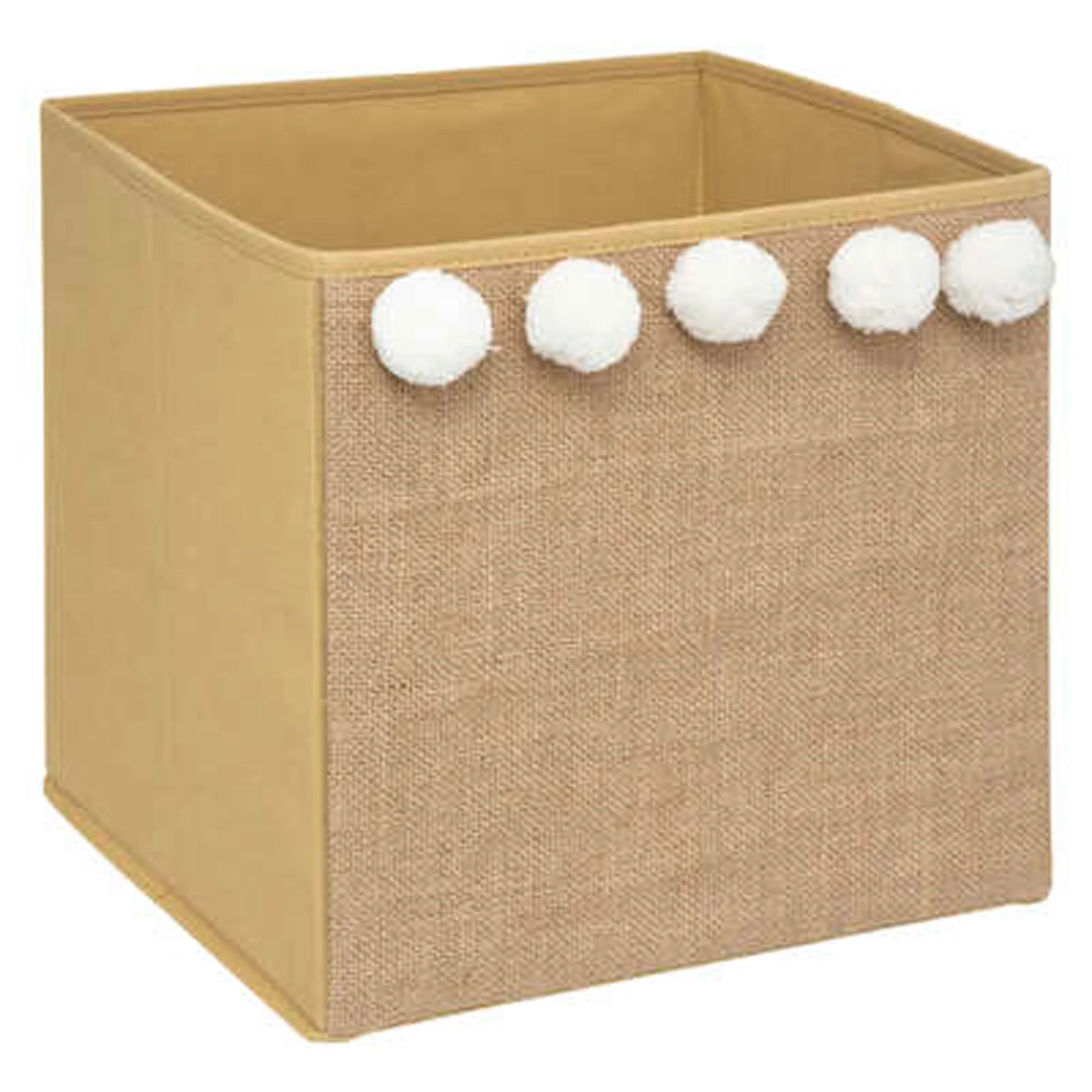 Caja  De Almacenamiento Infantil Con Pompones Color Marrón Caramelo - 29 X 29 X 29cm