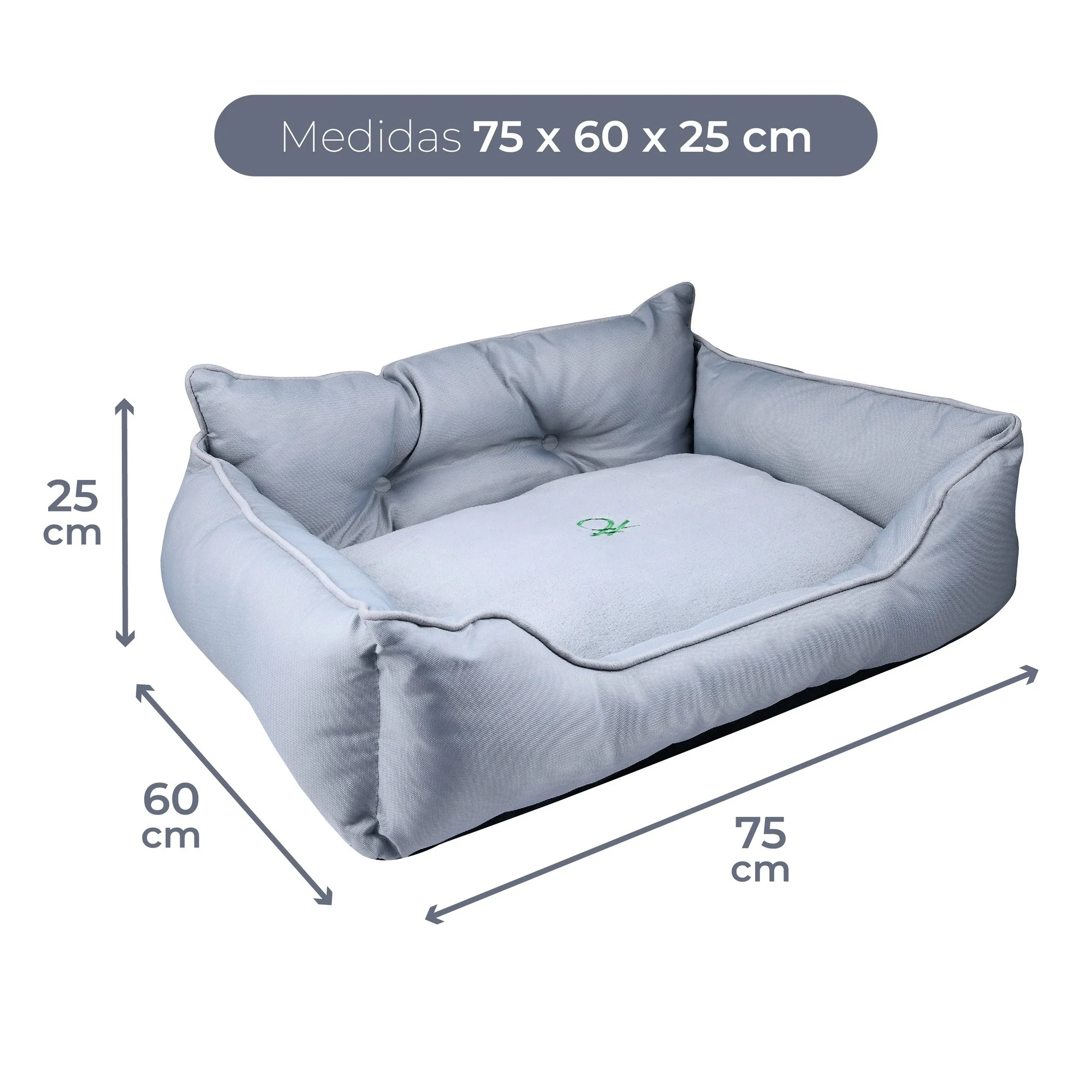Cama Para Mascota 75x60x25cm Gris + Abrigo Azul Para Mascotas 35cm - Image 2