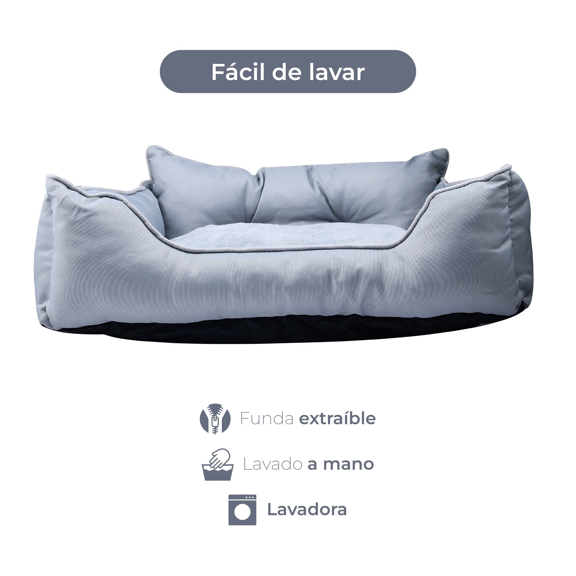 Cama Para Mascota 75x60x25cm Gris + Abrigo Azul Para Mascotas 35cm - Image 3