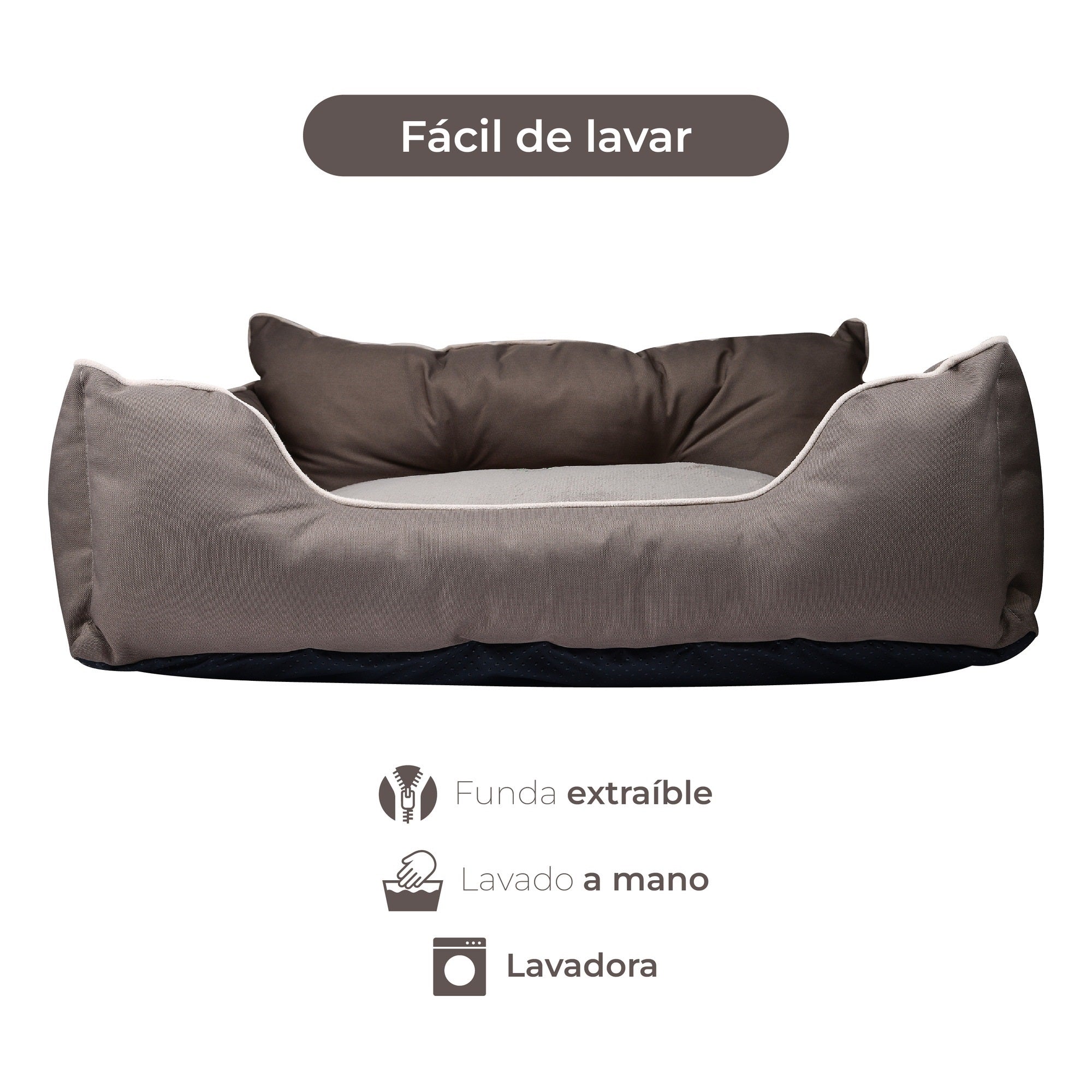Cama Para Mascota 90x70x28cm Marrón + Abrigo Azul Para Mascotas 40cm - Image 3