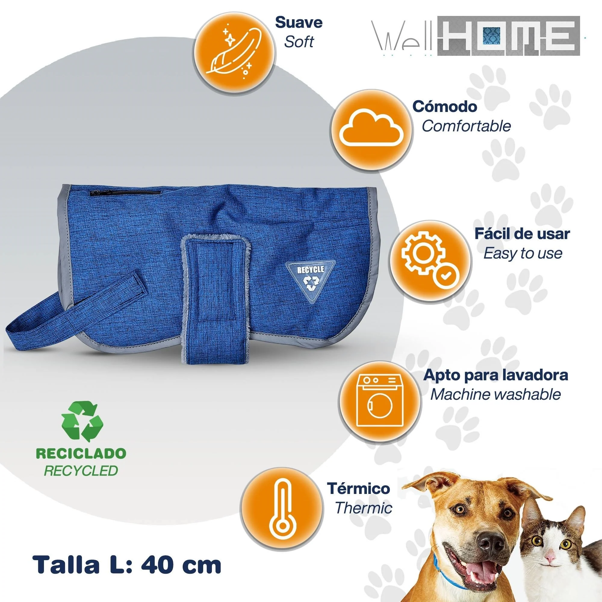 Cama Para Mascota 90x70x28cm Marrón + Abrigo Azul Para Mascotas 40cm - Image 6