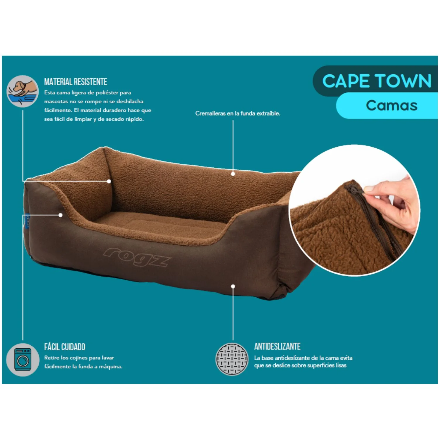 Cama Para Perro Rogz Cape Town 56x35x22cm Marrón Chocolate Talla S (8-14kg) - Image 2