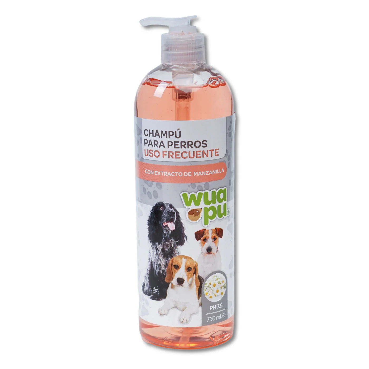 Champú Suave Wuapu Para Perro, Uso Frecuente Con Extracto De Manzanilla, Ph 7.5. Envase De 750ml