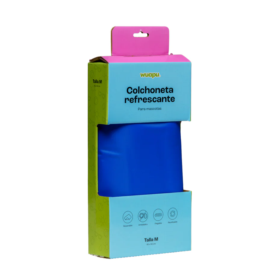 Colchoneta De Gel Refrescante Para Perro Talla L De 90x50cm En Color Azul Liso Wuapu