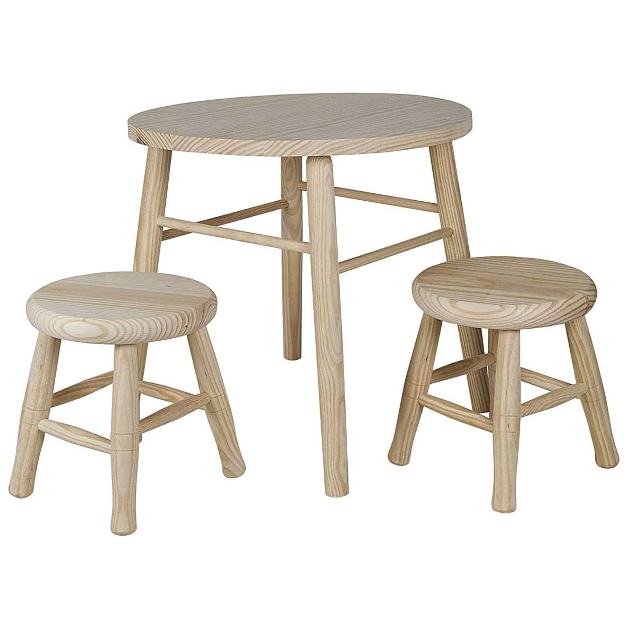 Conjunto Infantil Redondo Mesa Y 2 Taburetes En Madera De Pino