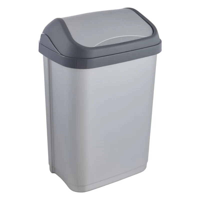 Cubo De Basura Con Tapa Basculante, 10 L, Swantje, Plateado