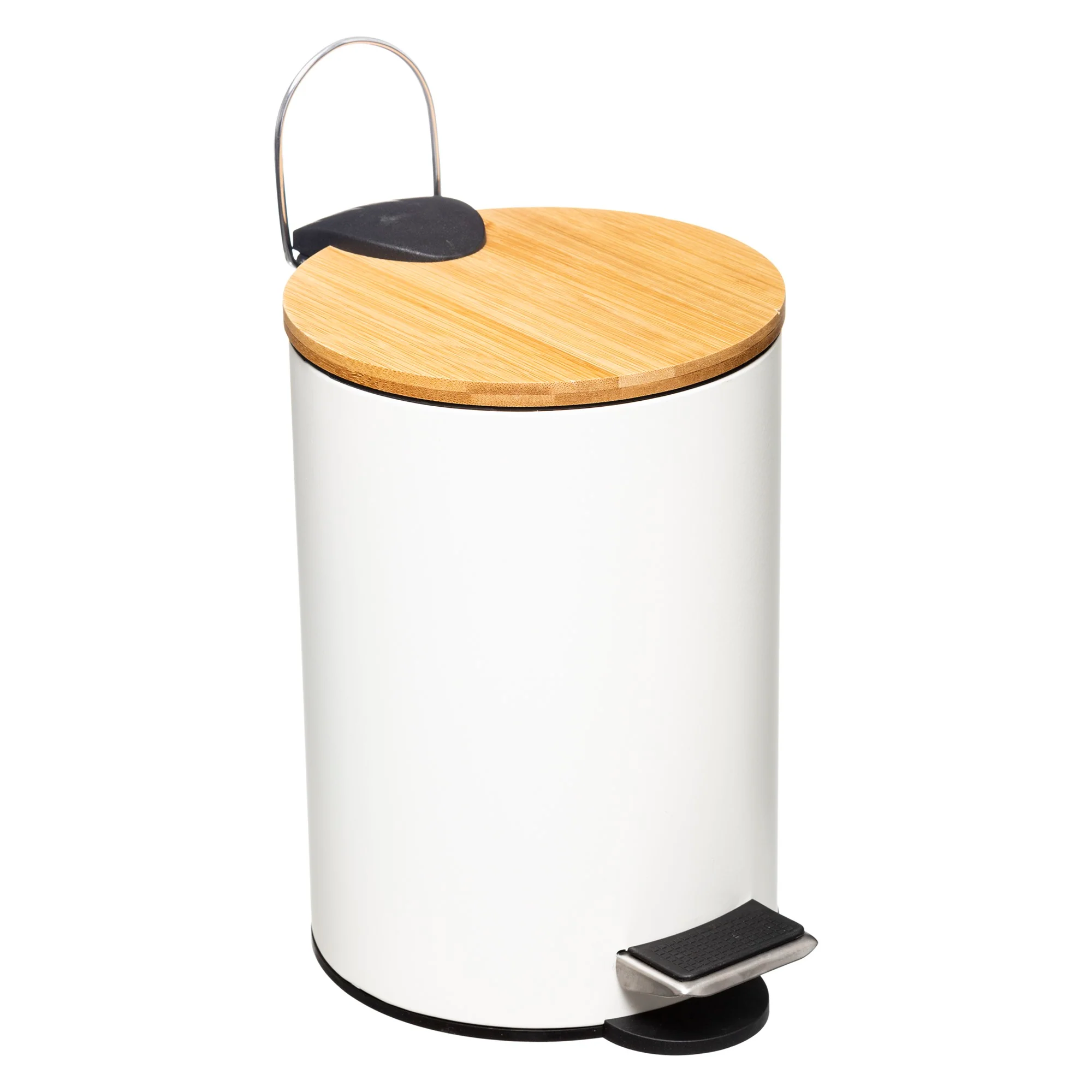 Cubo Pedal 3 L Con Tapa Bambú Moderno Blanco