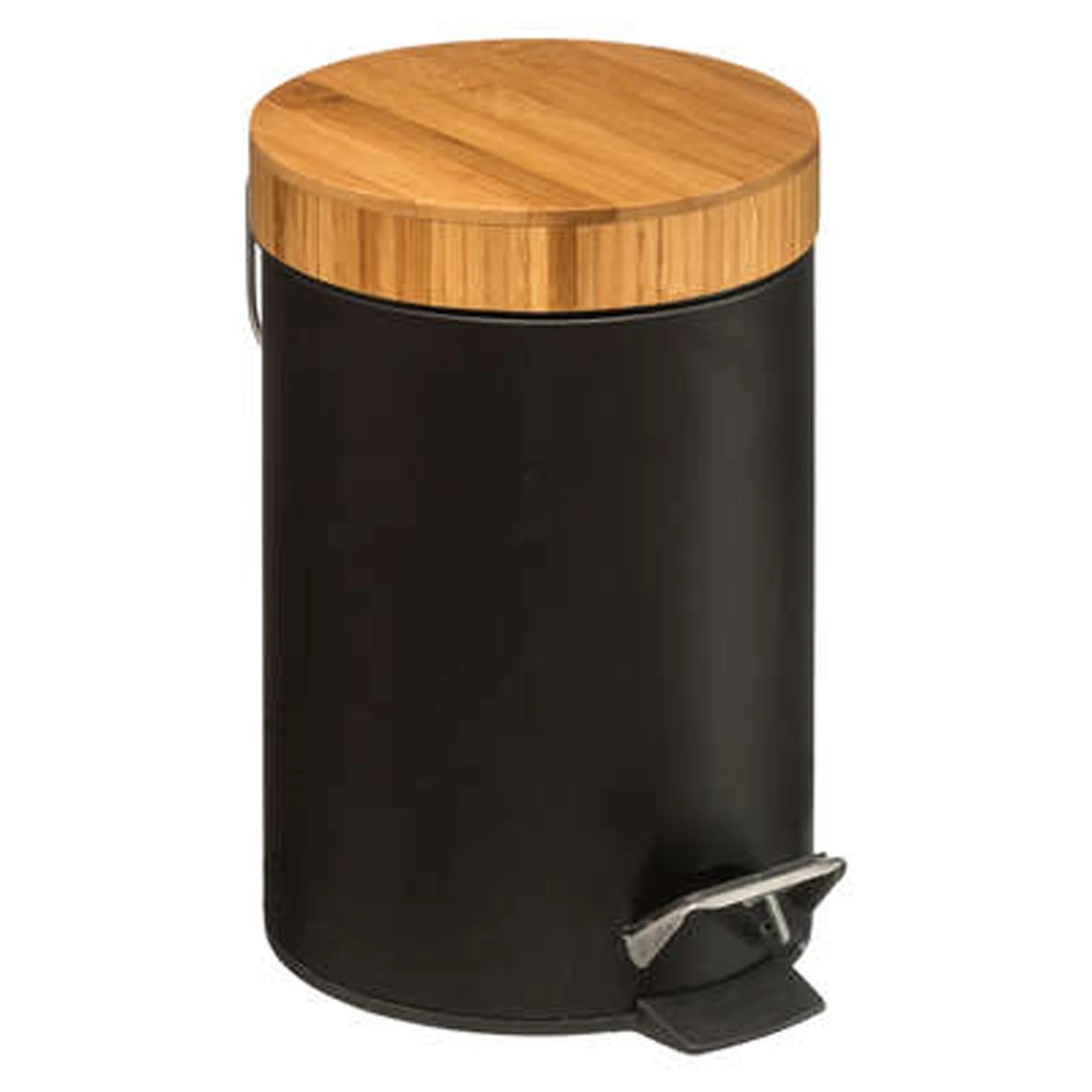 Cubo Pedal 3l Metal Bamboo Negro