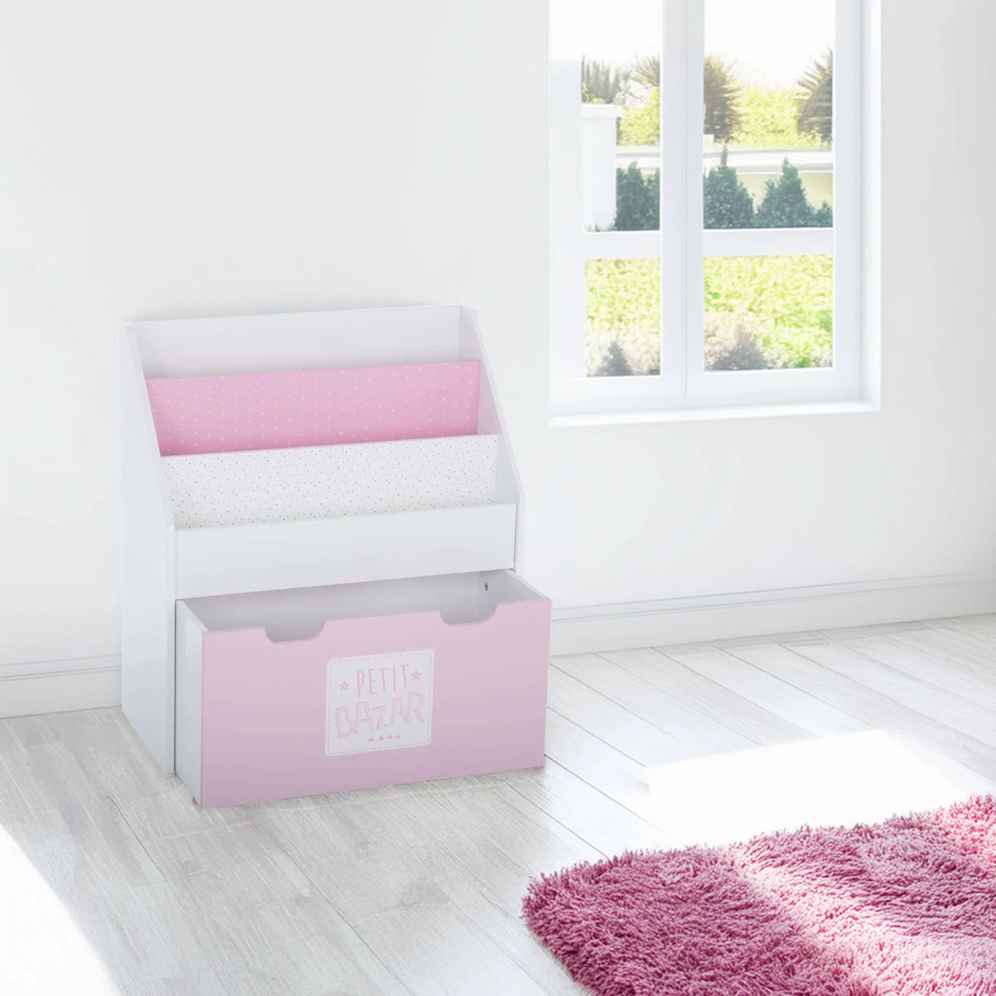 Estantería Con Cajón Y Ruedas Rosa 62,7x30x70cm - Image 4