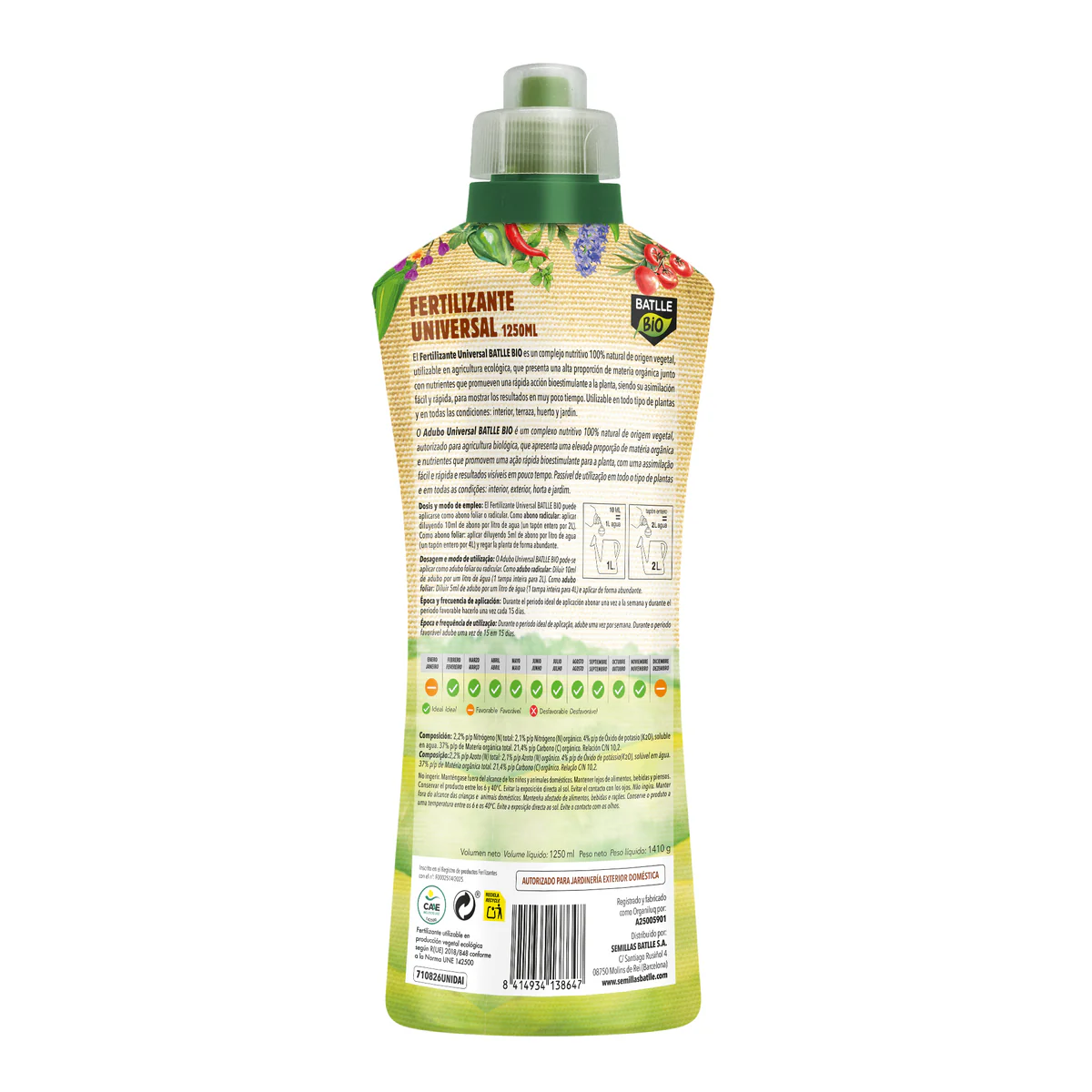 Fertilizante Universal BatlleBio 1250 ml ALDEAS INFANTILES - Image 2