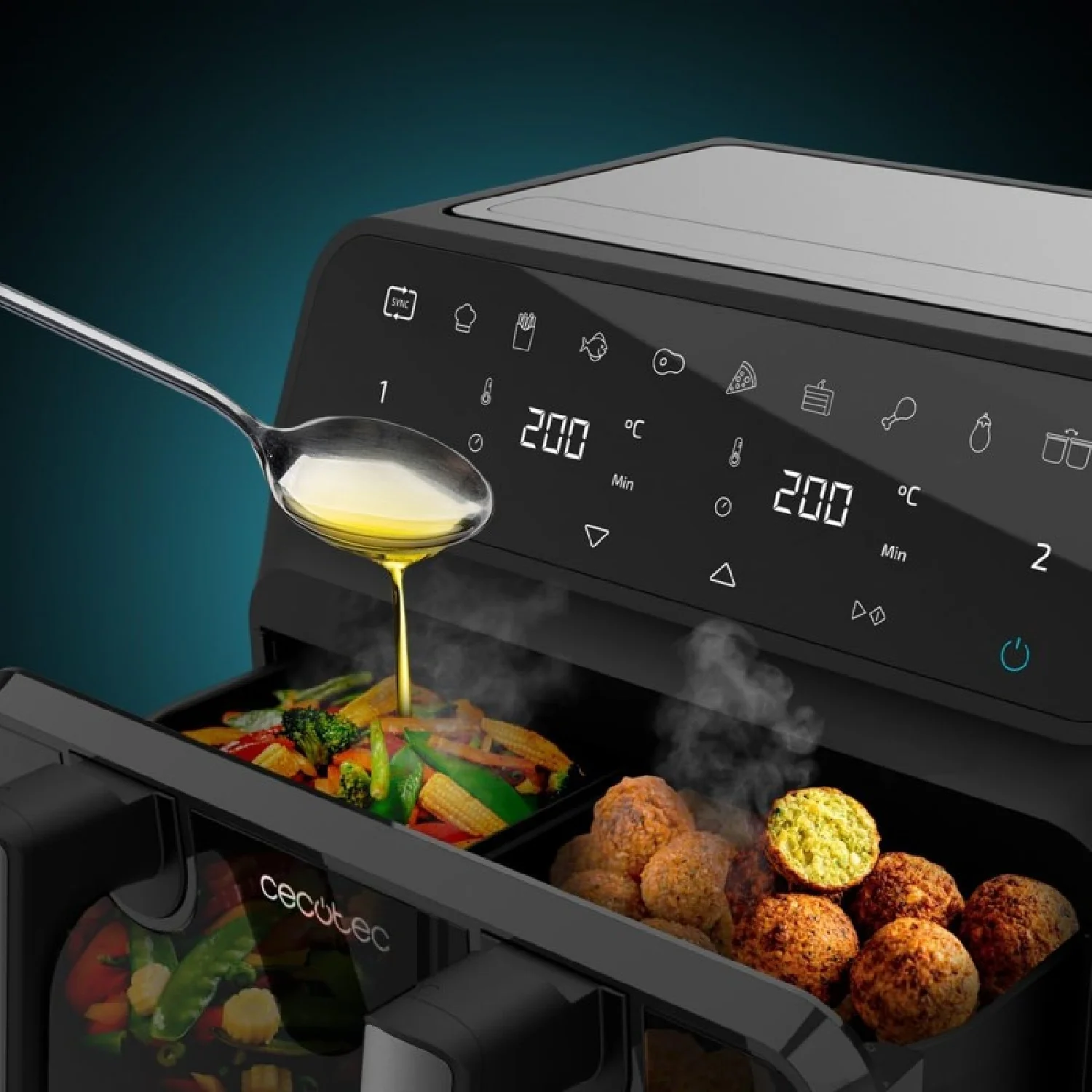 Freidora Sin Aceite Digital De 9 Litros Cecofry Advance 9000 Window. 2200 W, Dietética, Pared Divisoria Móvil, Temperatura Dual De 80-200ºc, Ventana - Image 2
