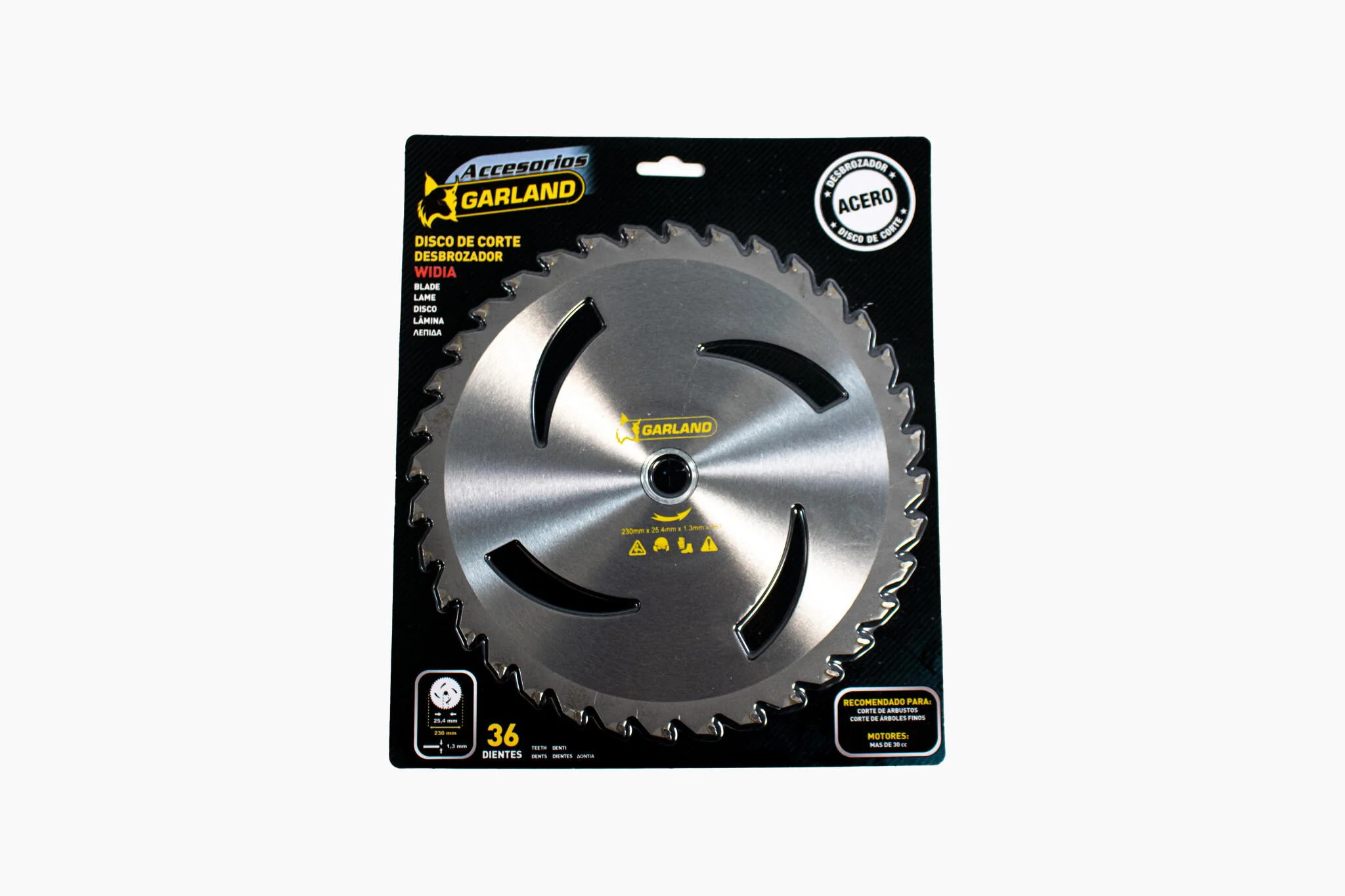 Garland - 7102301336 Disco Desbrozar - Cuchilla Para Desbroce Y Corte En Arbustos Y Árboles Finos. Diente De Widia D.int:25,4mm, D. Ext: 230mm