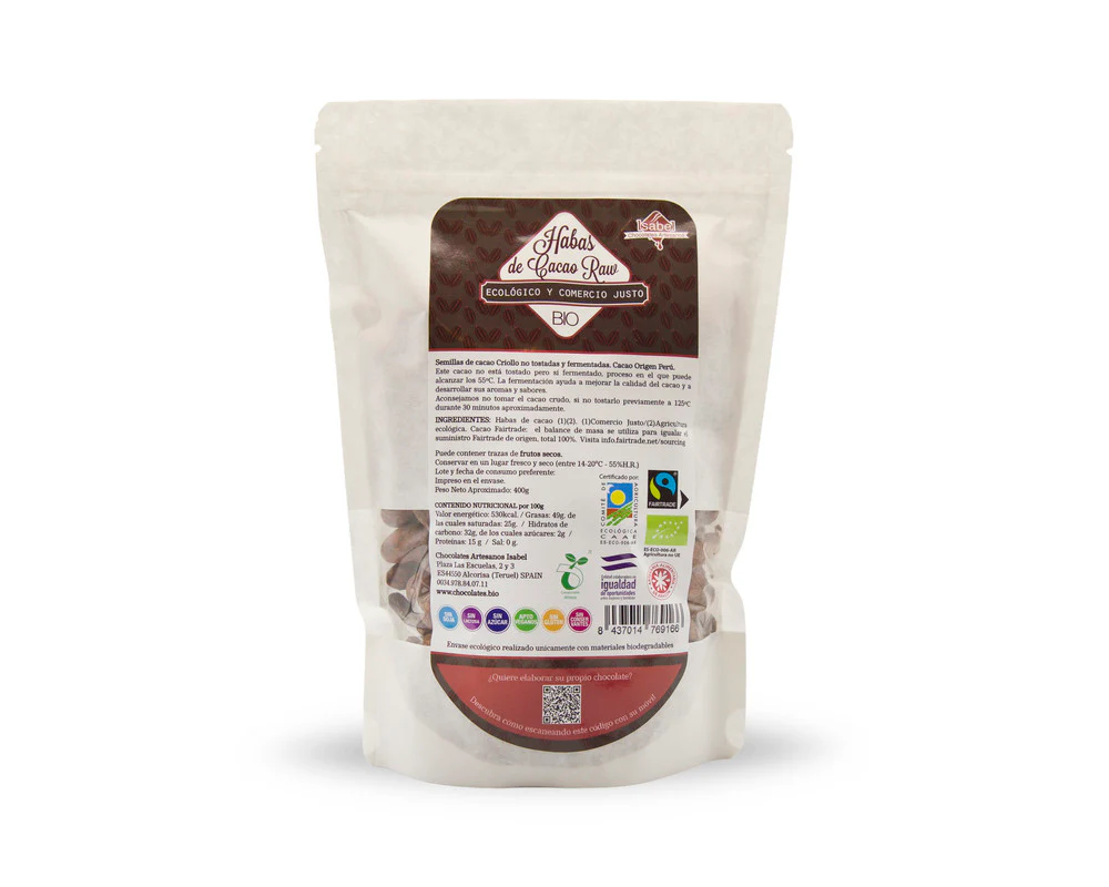 Habas de cacao Raw Bio. Ecológicas y  Fairtrade