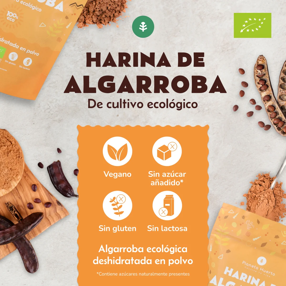 Harina de Algarroba ECO, Planeta Huerto, 250 g - Image 3