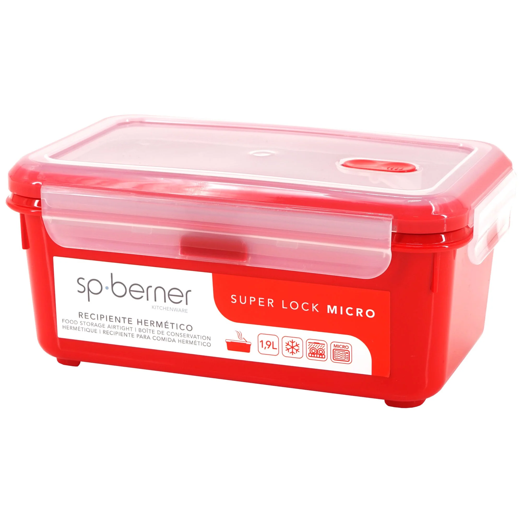 Hermético Super Lock Micro 1,9 L., Apto Para Cocinar Al Vapor En El Microondas, Ideal Transporte Y Almacenamiento De Alimentos, Cierre Clip, Válvula