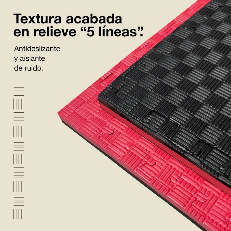Jowy Tatami Puzzle 2cm 100x100cm, Pack 4 Unidades – Superficie 5 Líneas Negro/rojo - Image 4
