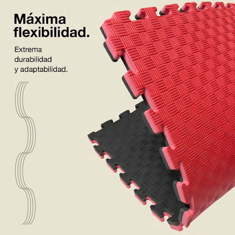 Jowy Tatami Puzzle 2cm 100x100cm, Pack 4 Unidades – Superficie 5 Líneas Negro/rojo - Image 6