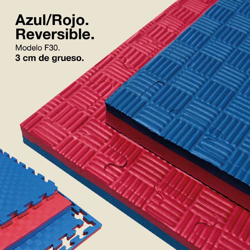 Jowy Tatami Puzzle 2cm 100x100cm – Superficie 5 Líneas Rojo/azul