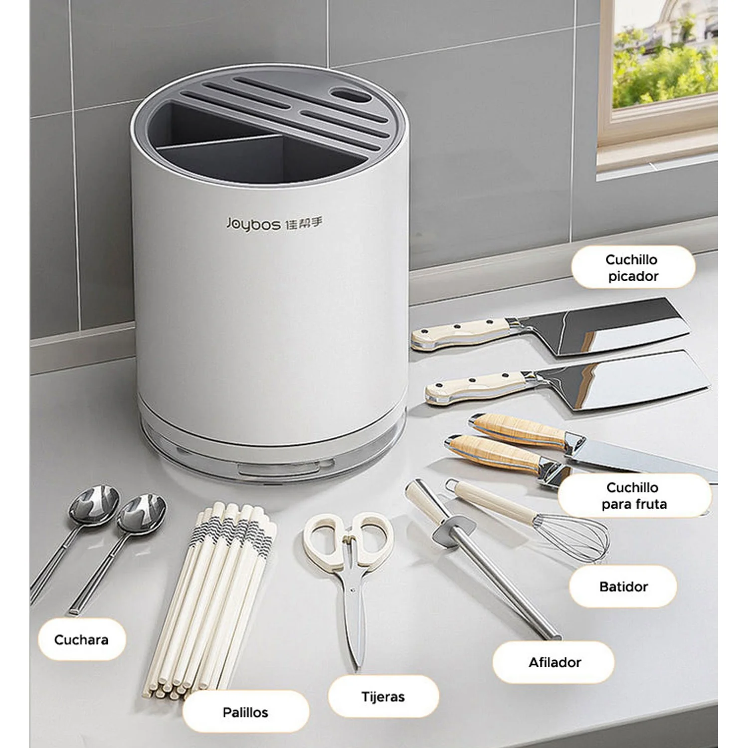 Joybos - Organizador De Cuchillos Redondo Con Ranura Universal Para Cocina Blanco - Image 5