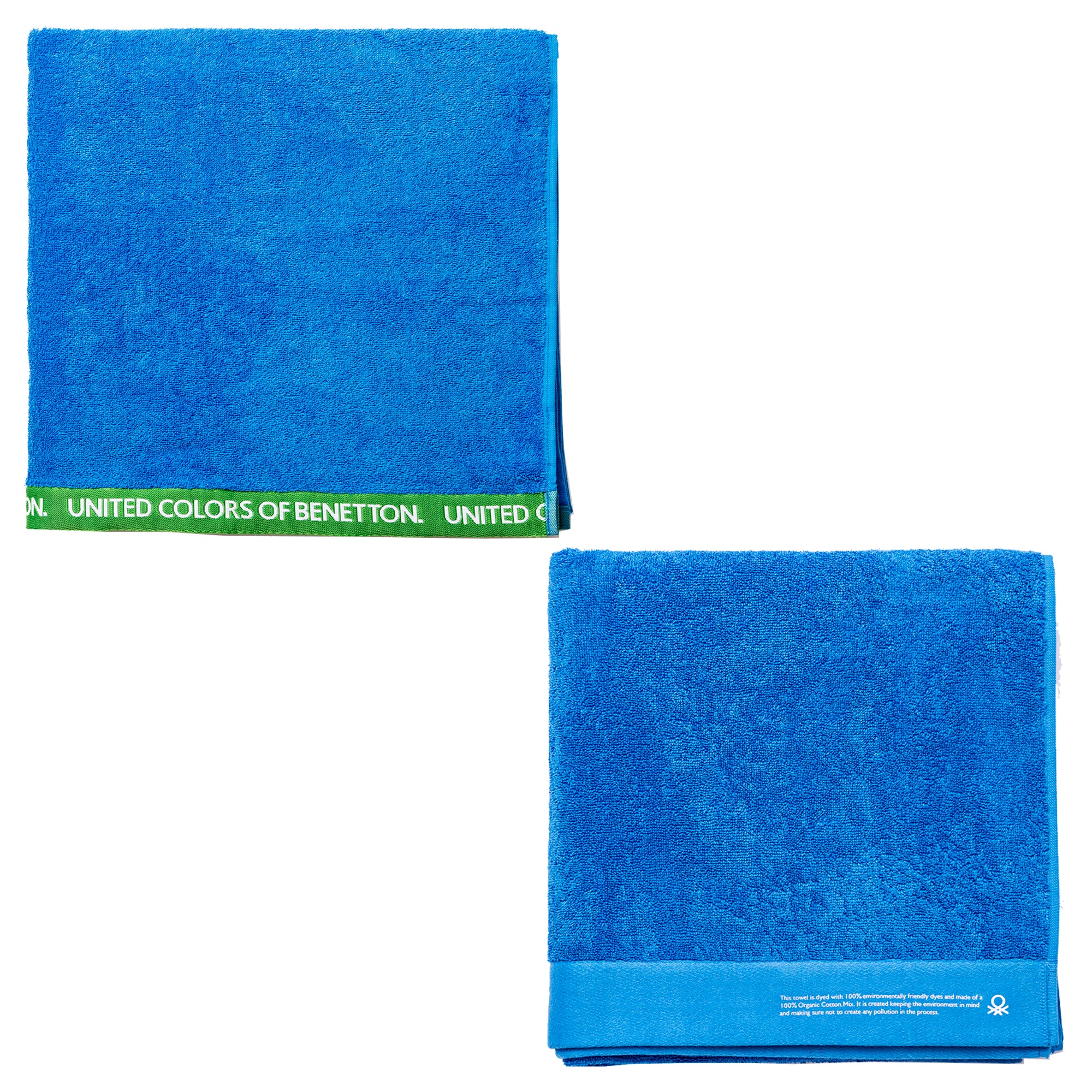 Juego De 2 Toallas 90x150cm + 90x160cm Algodón Orgánico 450gsm Azul Benetton