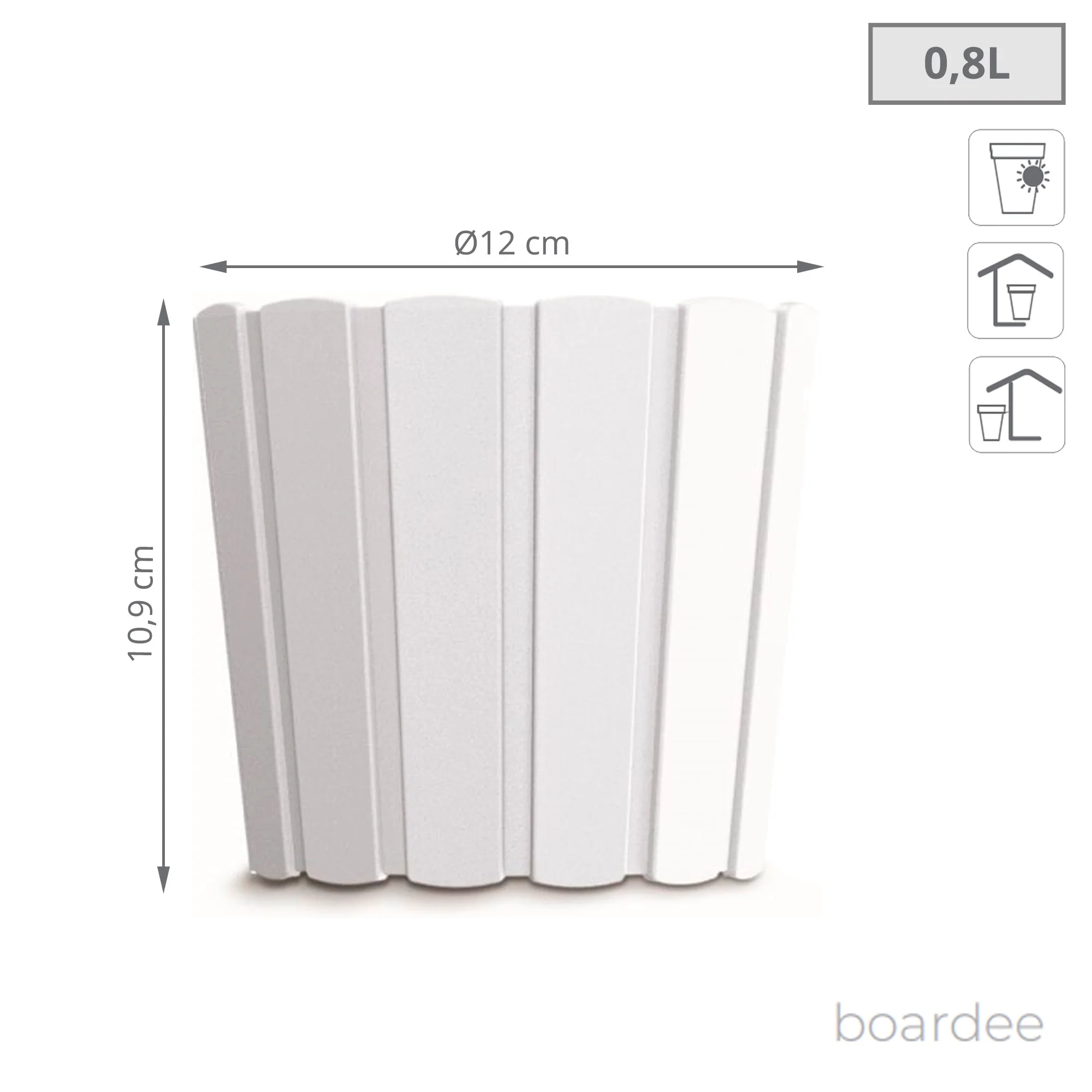 Maceta Boardee Basic 0,8l., Dimensiones (mm) 120x120x109, Color Blanco - Image 3