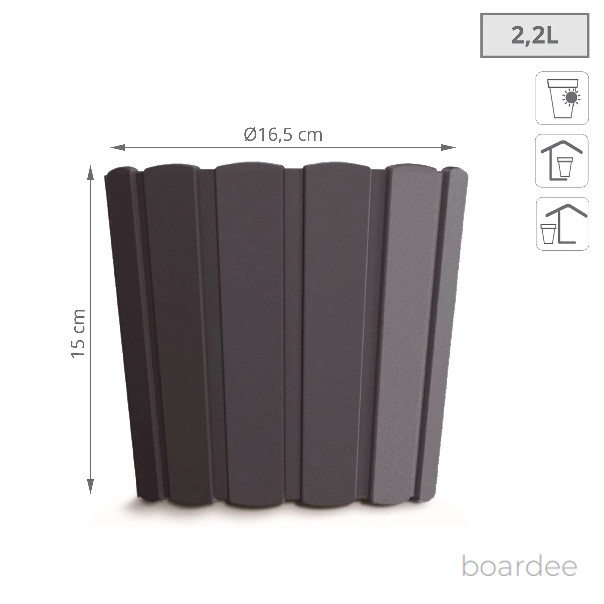 Maceta Boardee Basic 2,2l., Dimensiones (mm) 165x165x150, Color Antracita - Image 3