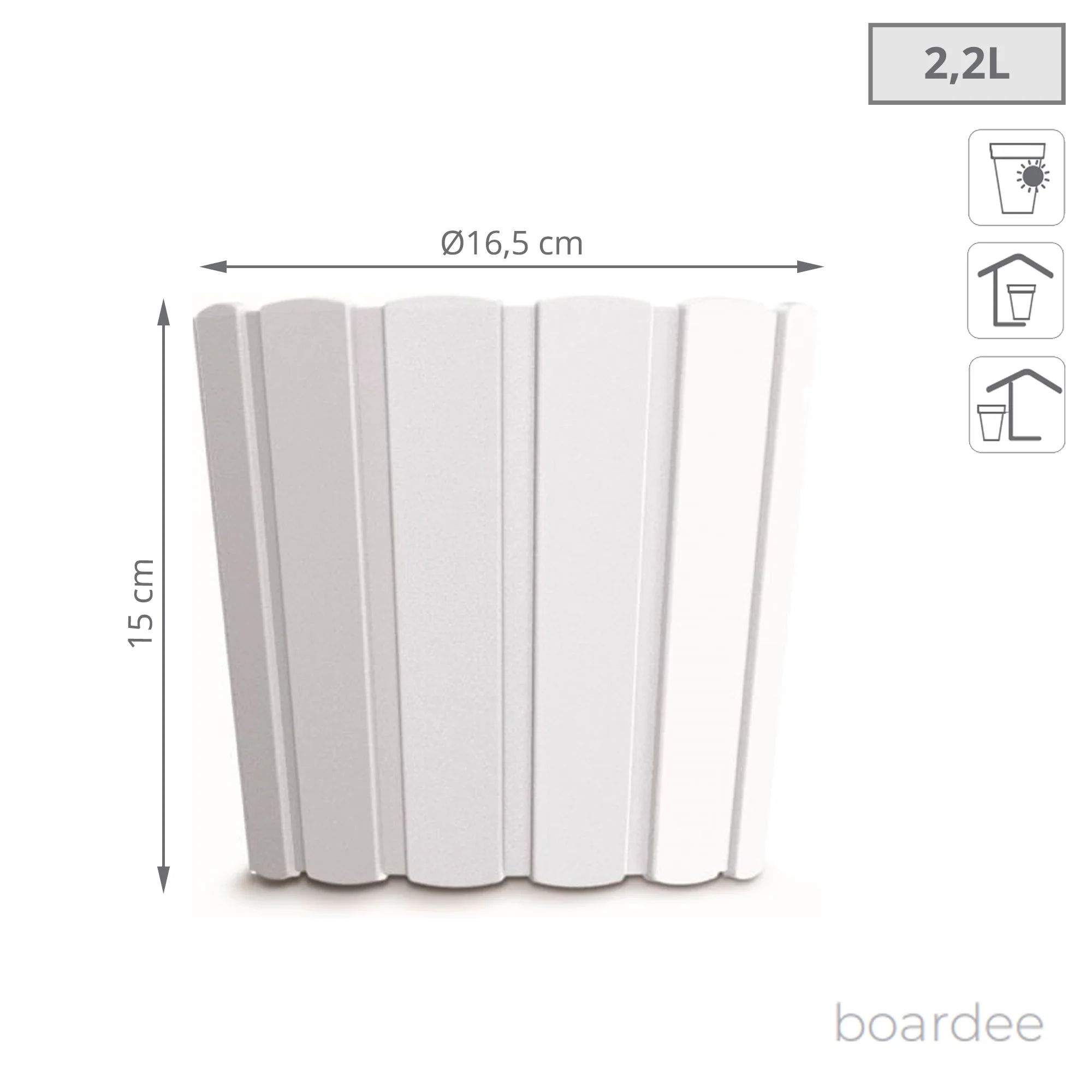 Maceta Boardee Basic 2,2l., Dimensiones (mm) 165x165x150, Color Blanco - Image 3