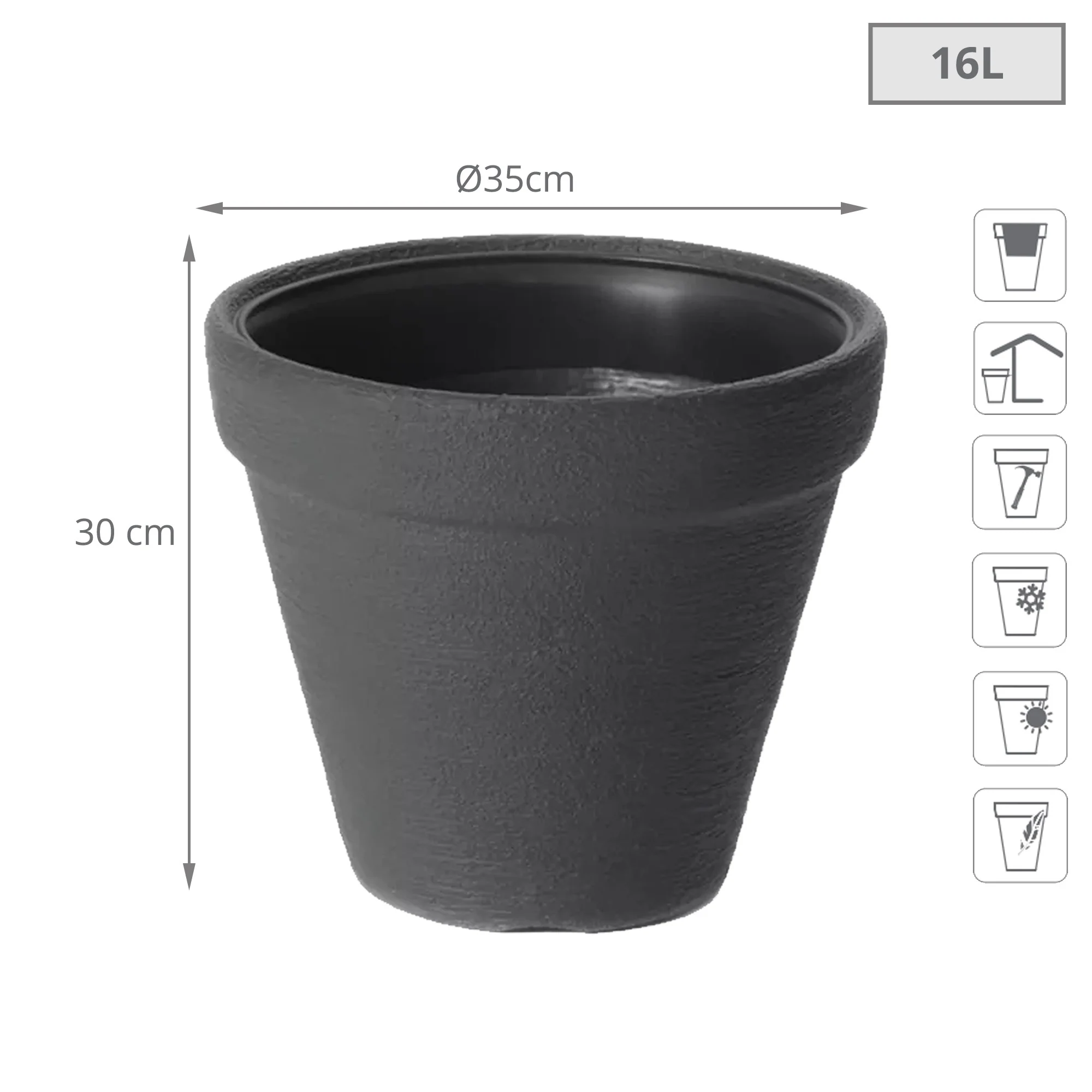 Maceta Classic 16l., Dimensiones (mm) 350x350x300, Color Antracita - Image 2