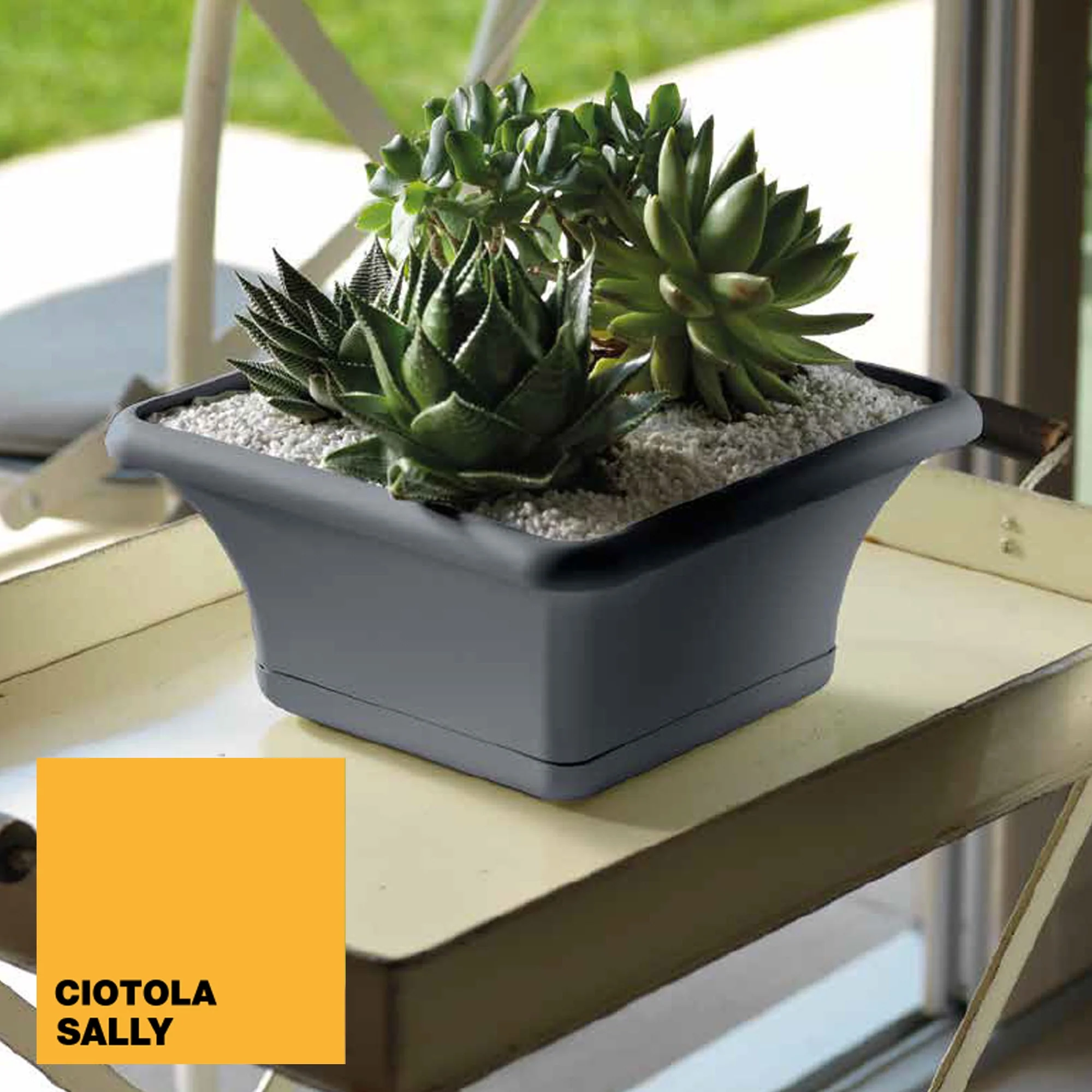 Maceta Cuadrada 24 Cm Con Platillo Gris - Image 2