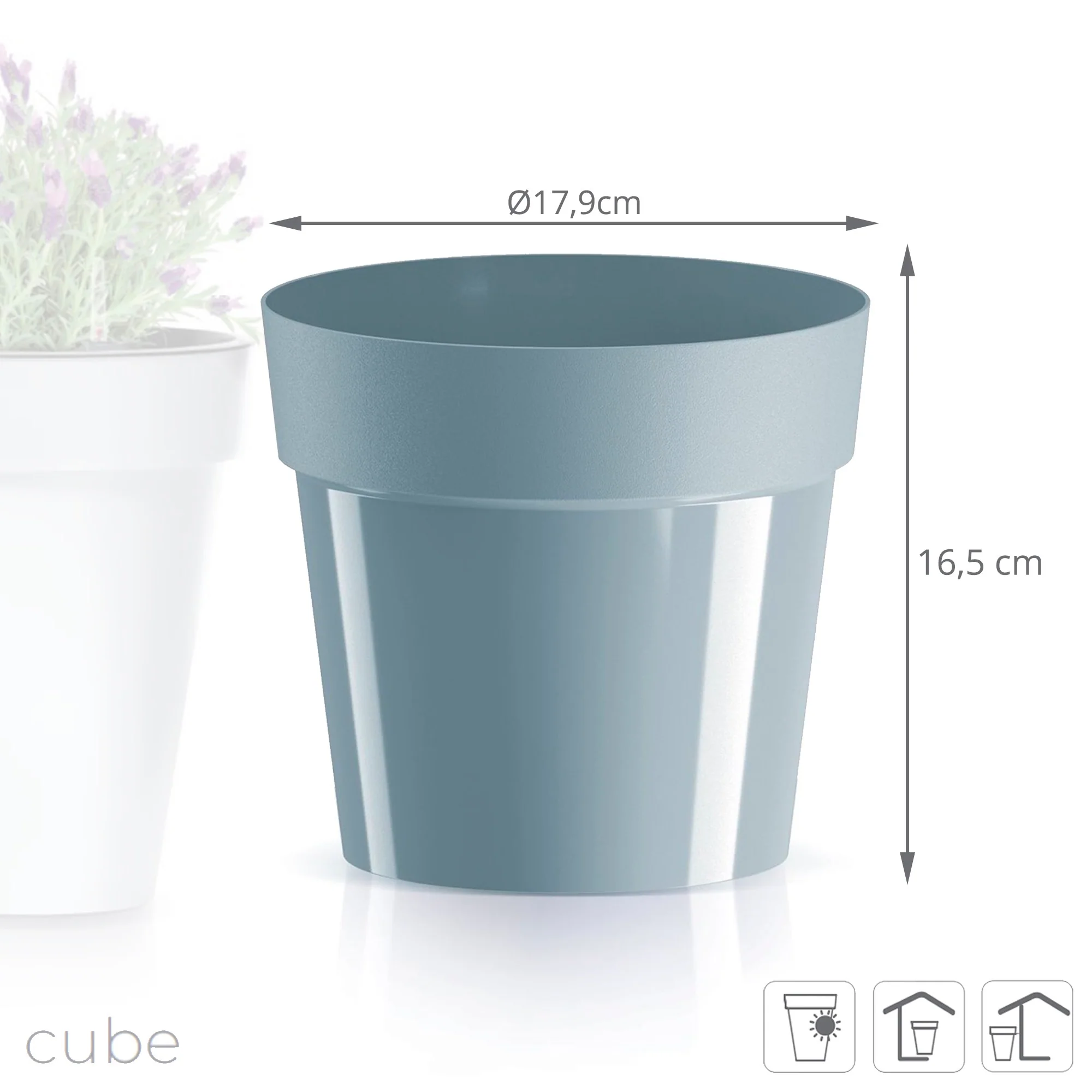 Maceta Cube Basic , Dimensiones (mm) 179x179x165, Color Gris Claro - Image 3