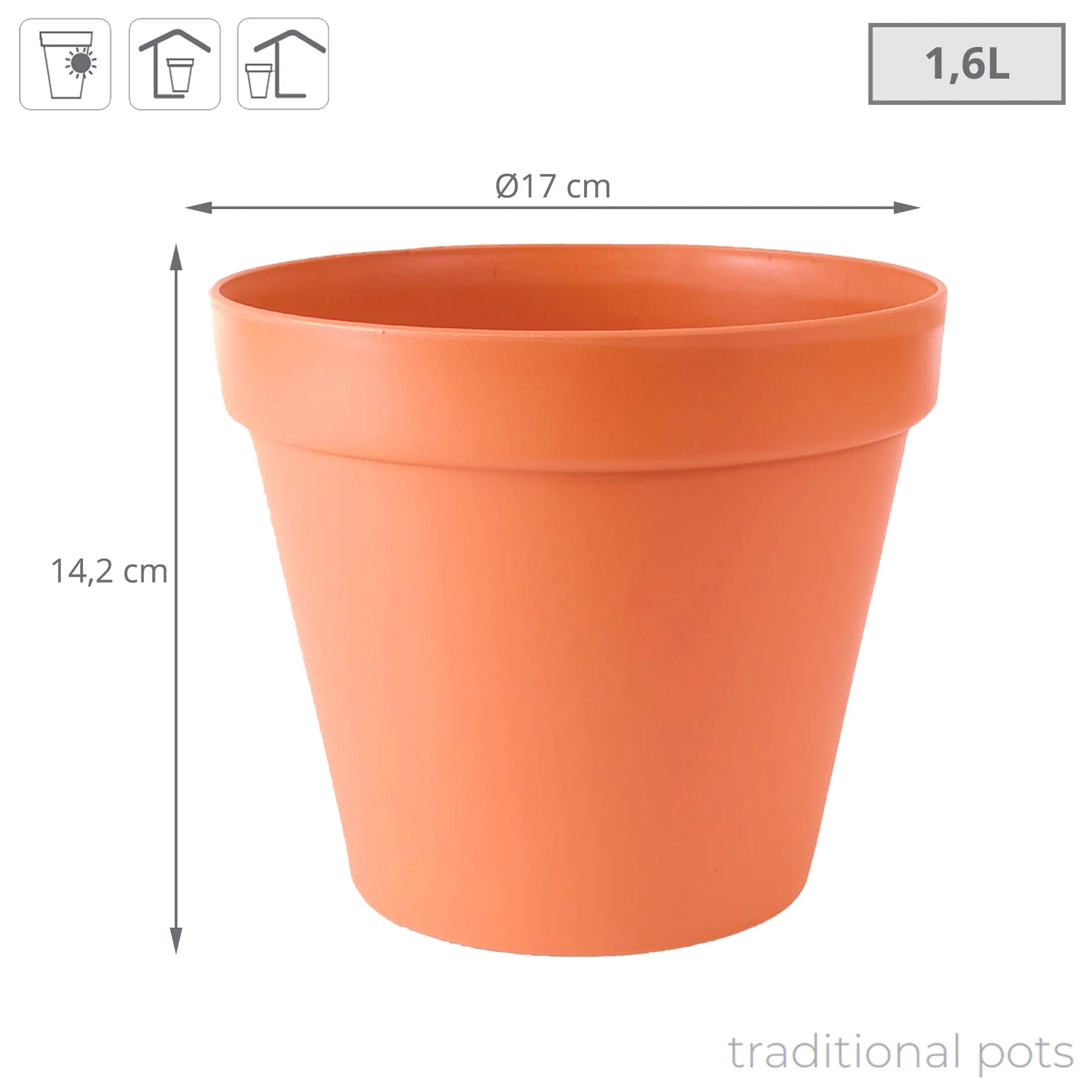 Maceta Glinka 1,6l., Dimensiones (mm) 170x170x142, Color Terracota - Image 3
