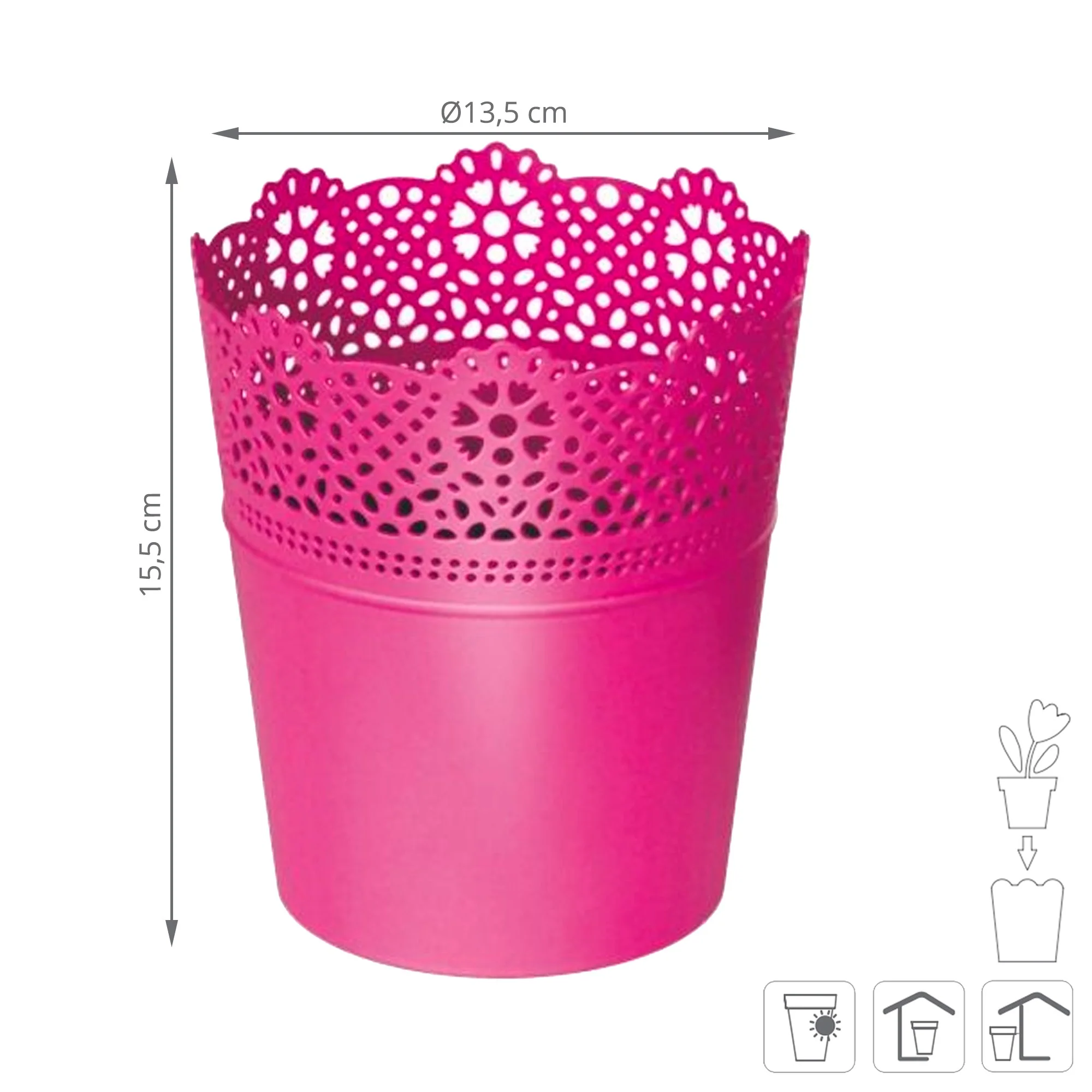 Maceta Lace , Dimensiones (mm) 135x135x155, Color Fucsia - Image 3