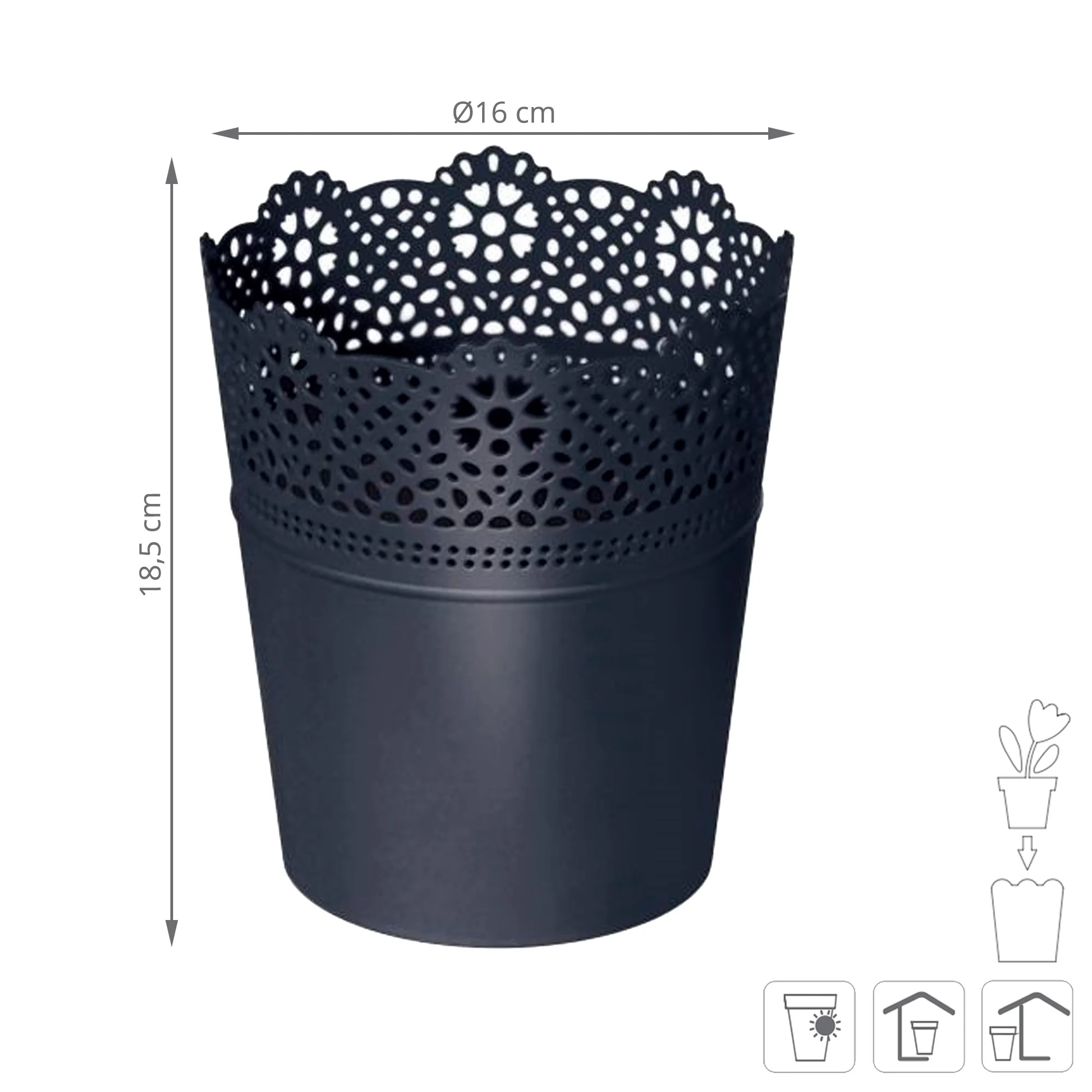 Maceta Lace , Dimensiones (mm) 160x160x185, Color Antracita - Image 3