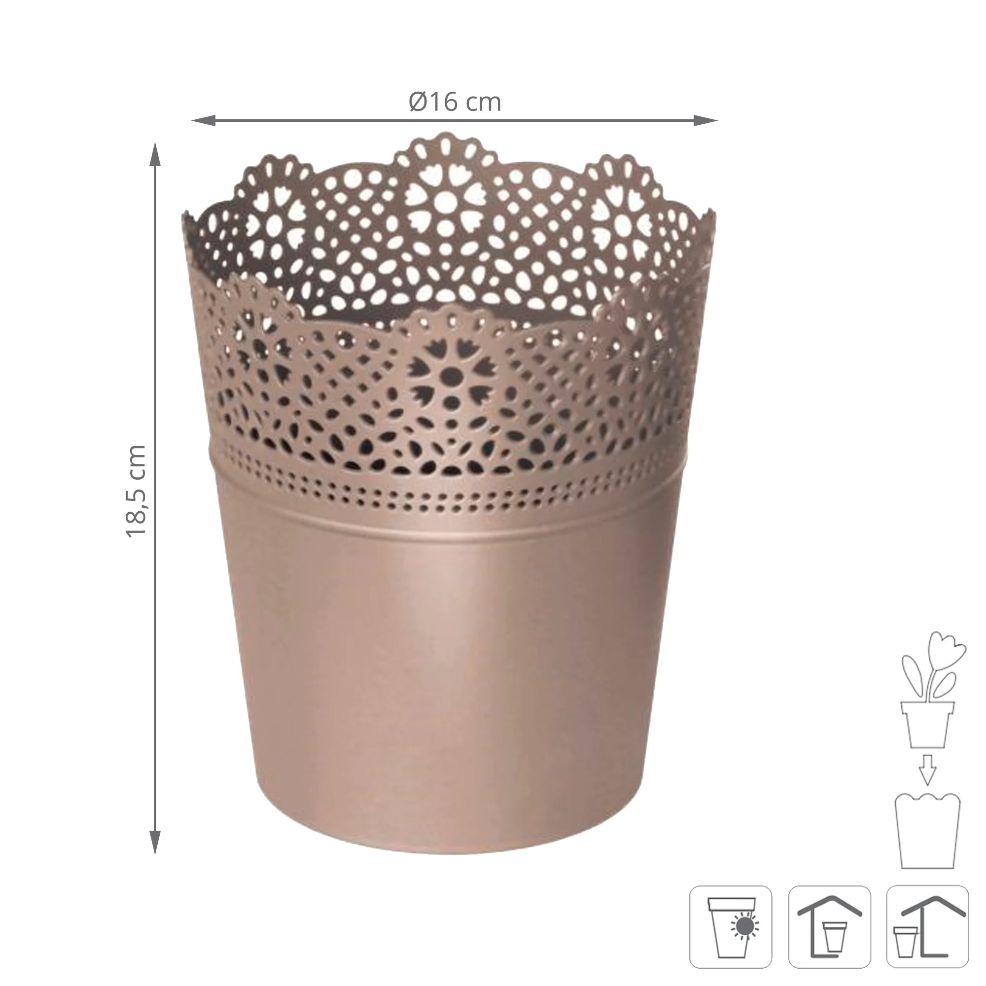 Maceta Lace , Dimensiones (mm) 160x160x185, Color Mocca - Image 3